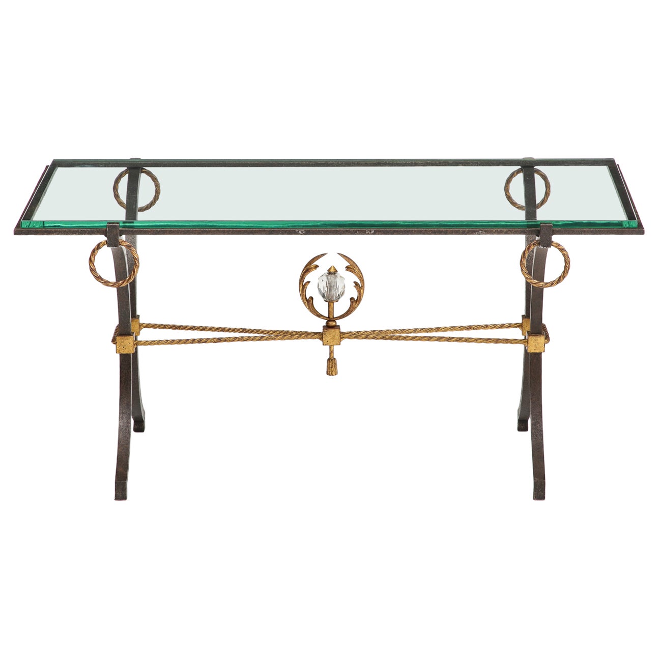 French Iron and Gilt Coffee Table, in the Style of Poillerat, C. 1940