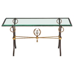 French Iron and Gilt Coffee Table, in the Style of Poillerat, C. 1940