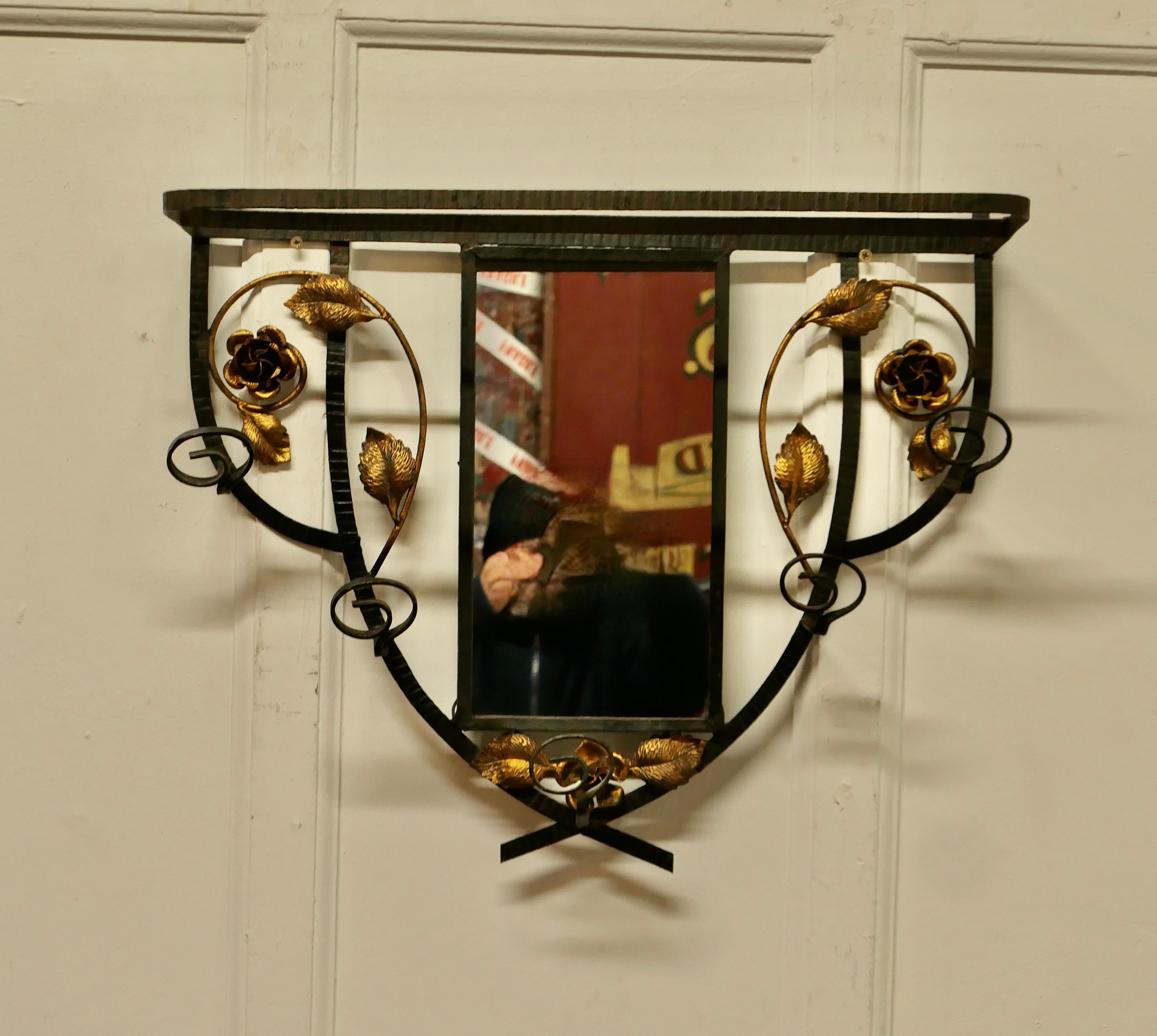 French Iron and Gilt Hall Coat Hooks with Mirror     In Good Condition In Chillerton, Isle of Wight