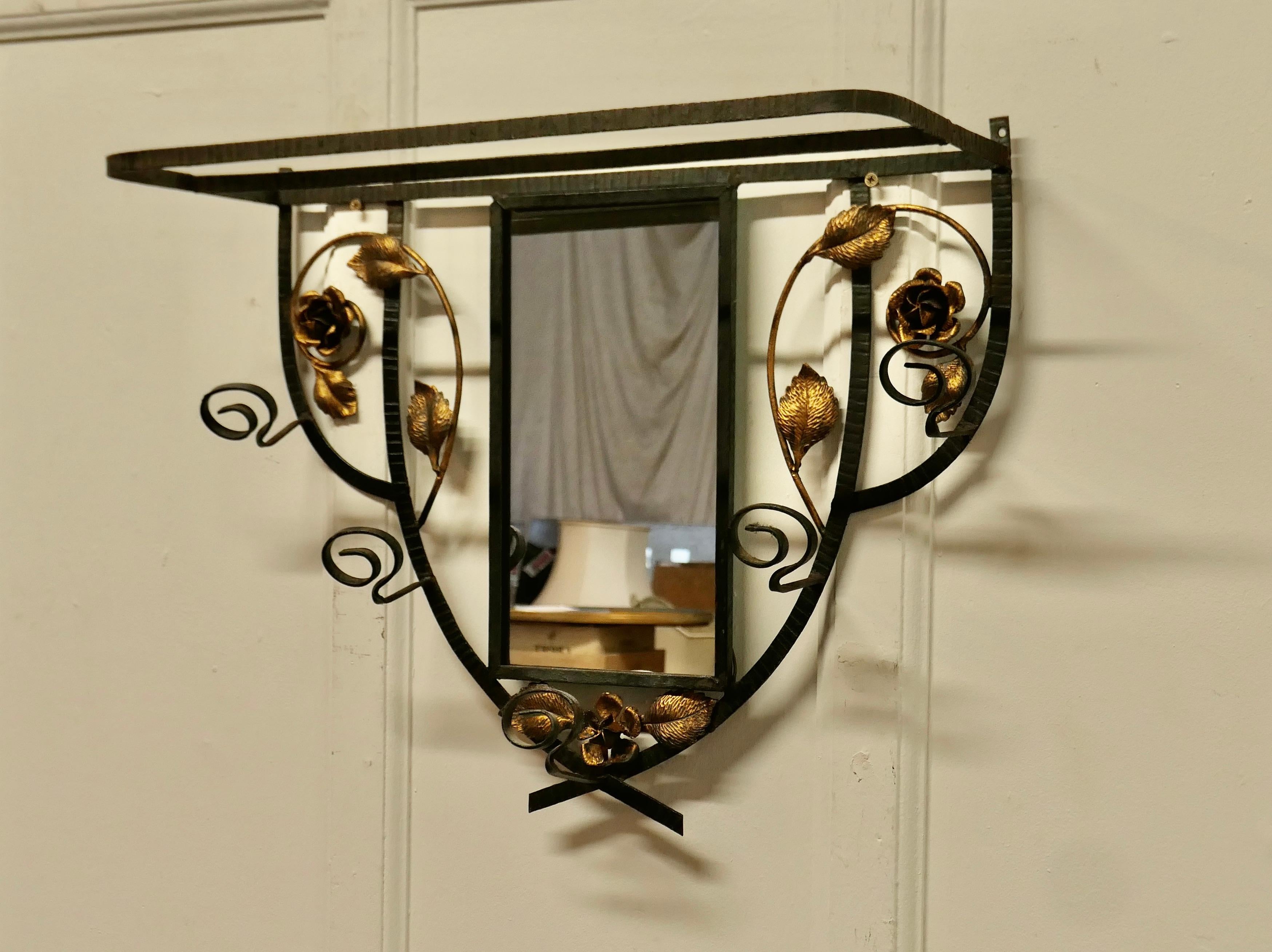 French Iron and Gilt Hall Coat Hooks with Mirror     3