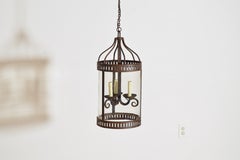 French Iron and Glass 3-Light Lantern, Mid-19th Century