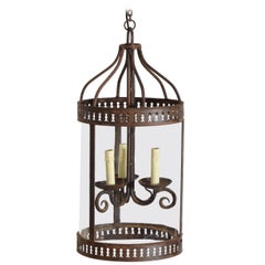 French Iron and Glass 3-Light Lantern, Mid-19th Century
