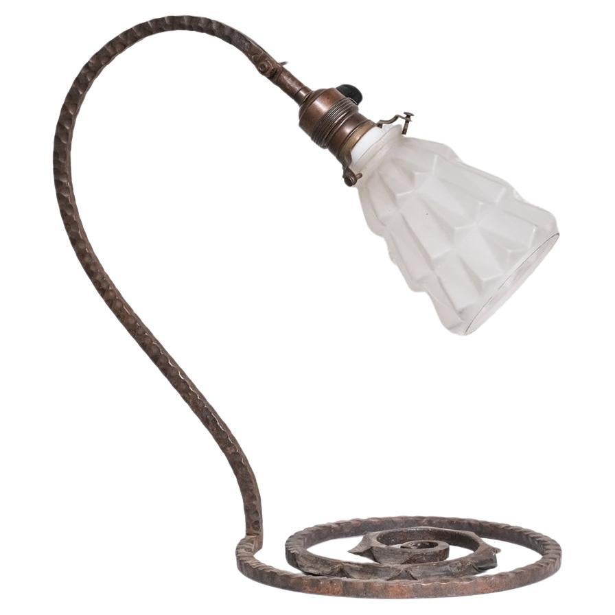 French Iron and Glass Antique Table Lamp For Sale