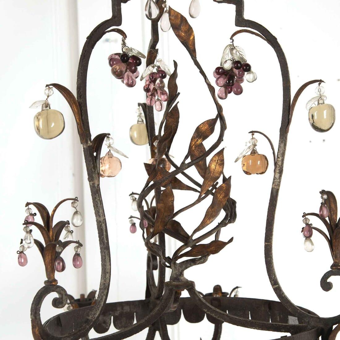 French Iron and Glass Fruit Chandelier In Good Condition In Gloucestershire, GB