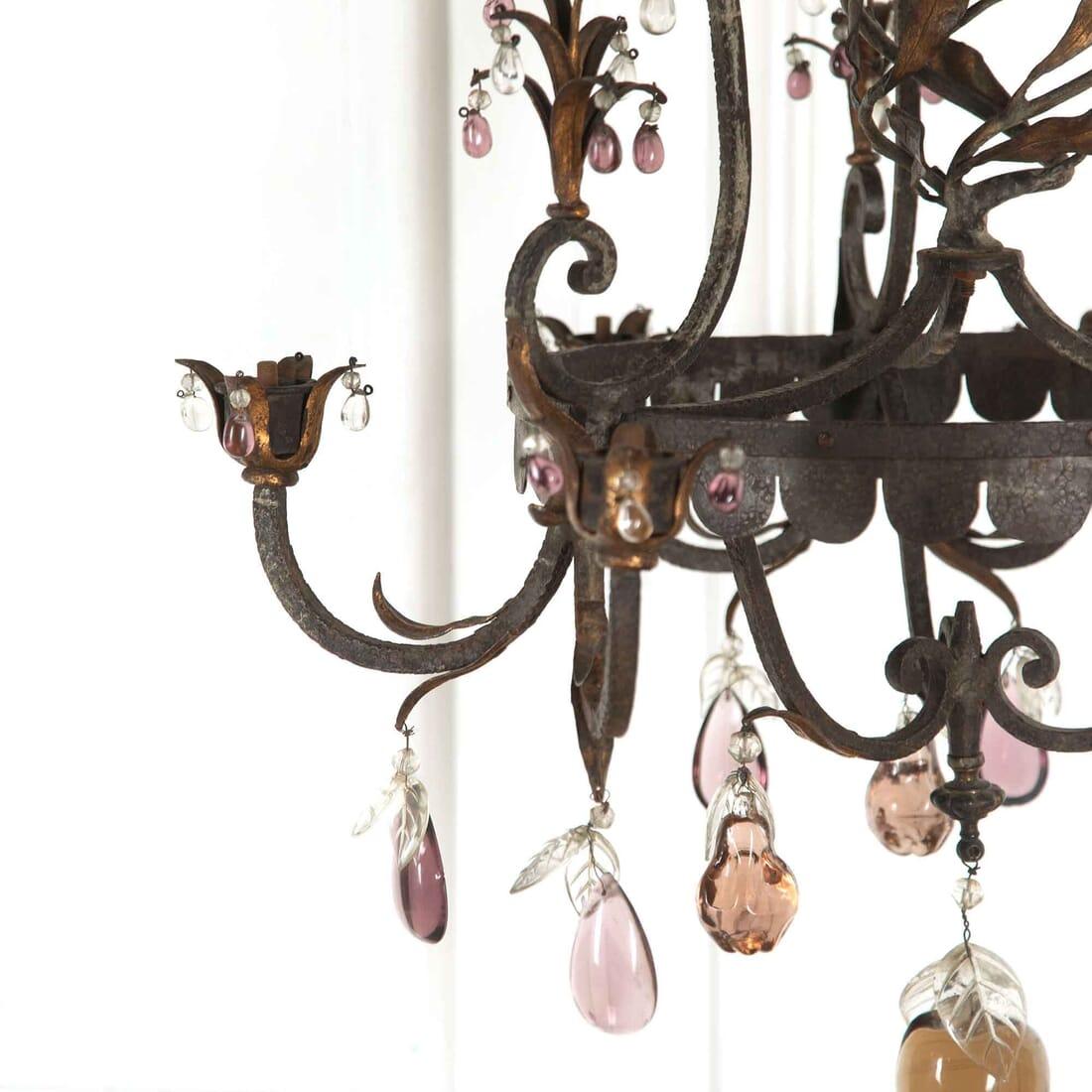 19th Century French Iron and Glass Fruit Chandelier