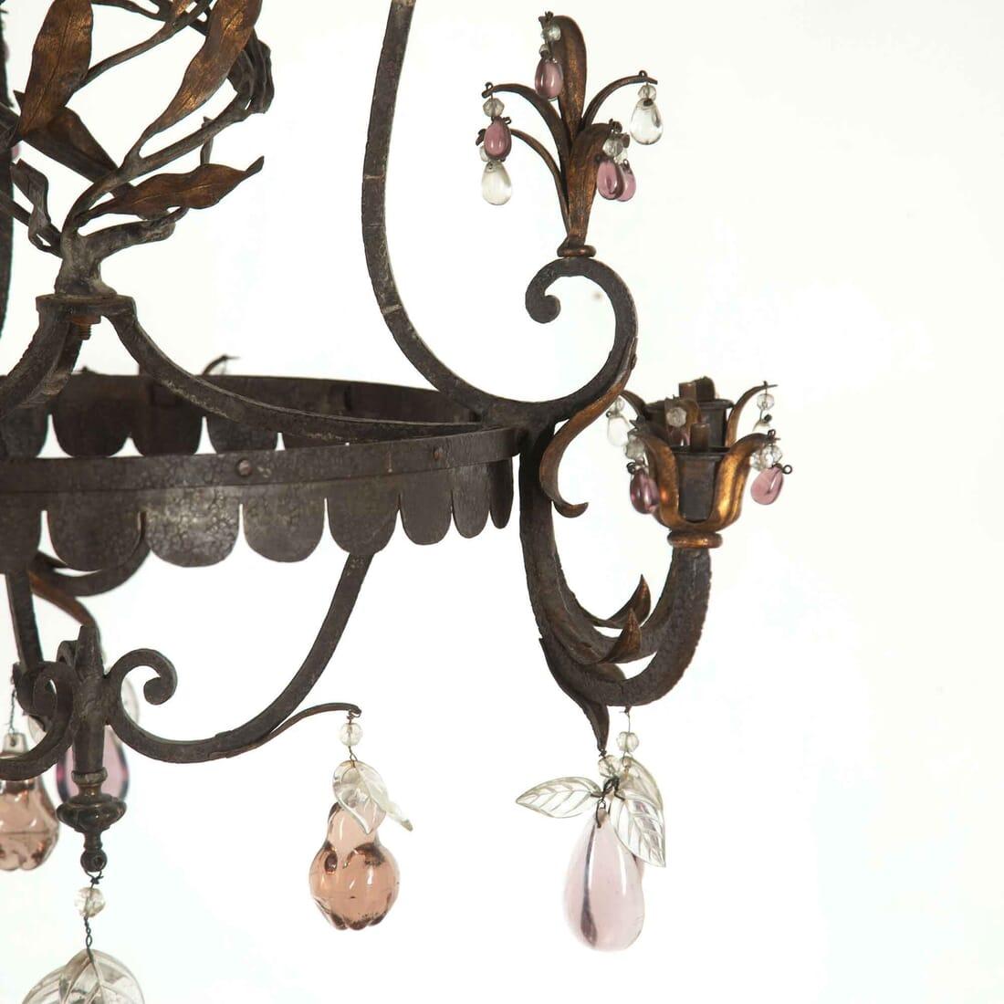 French Iron and Glass Fruit Chandelier 1