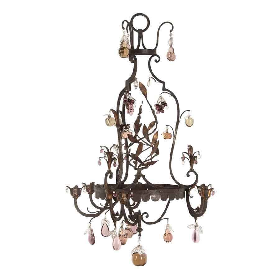 French Iron and Glass Fruit Chandelier