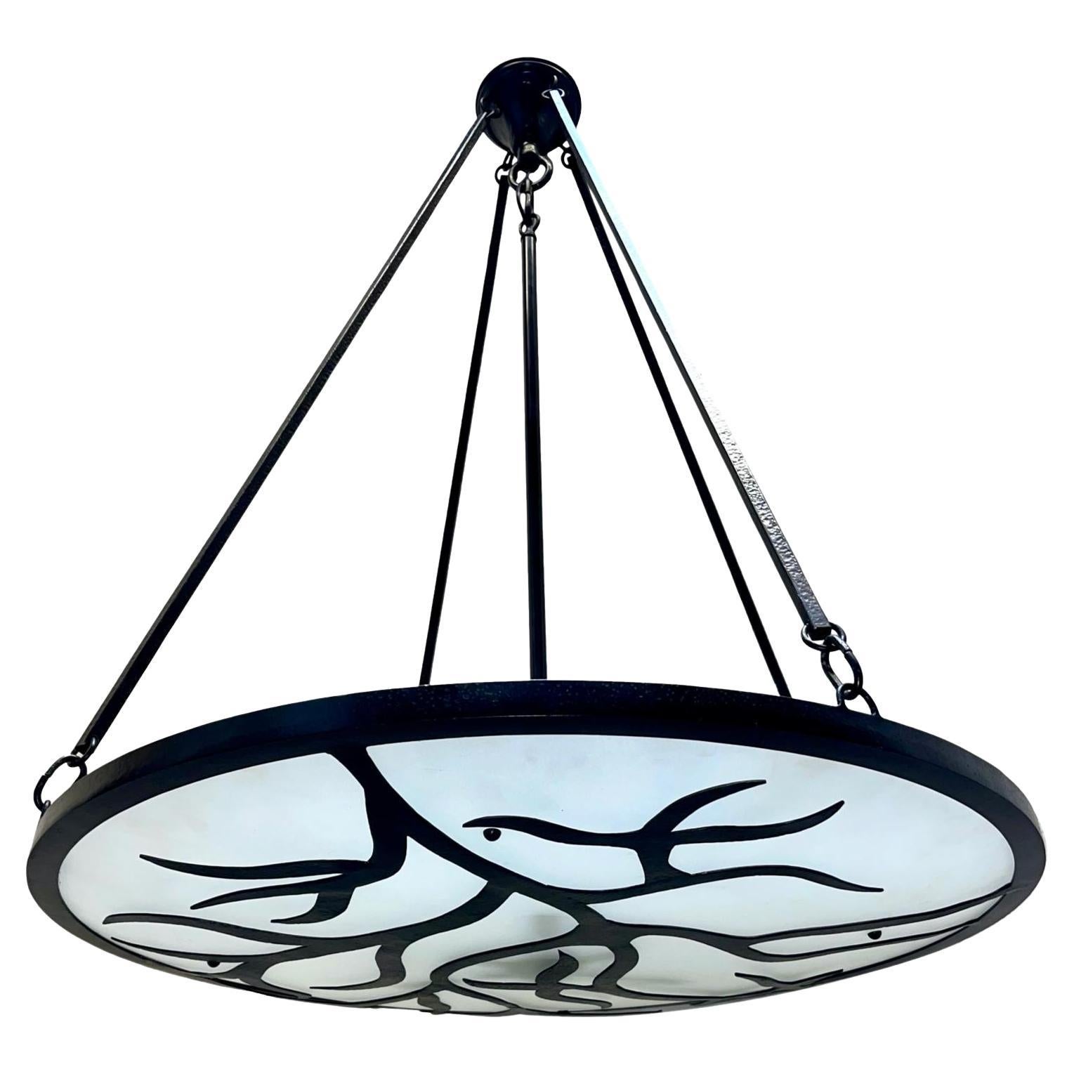 French Iron and Glass Light Fixture For Sale