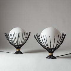 French Iron and Glass Table Lamps, 1960s