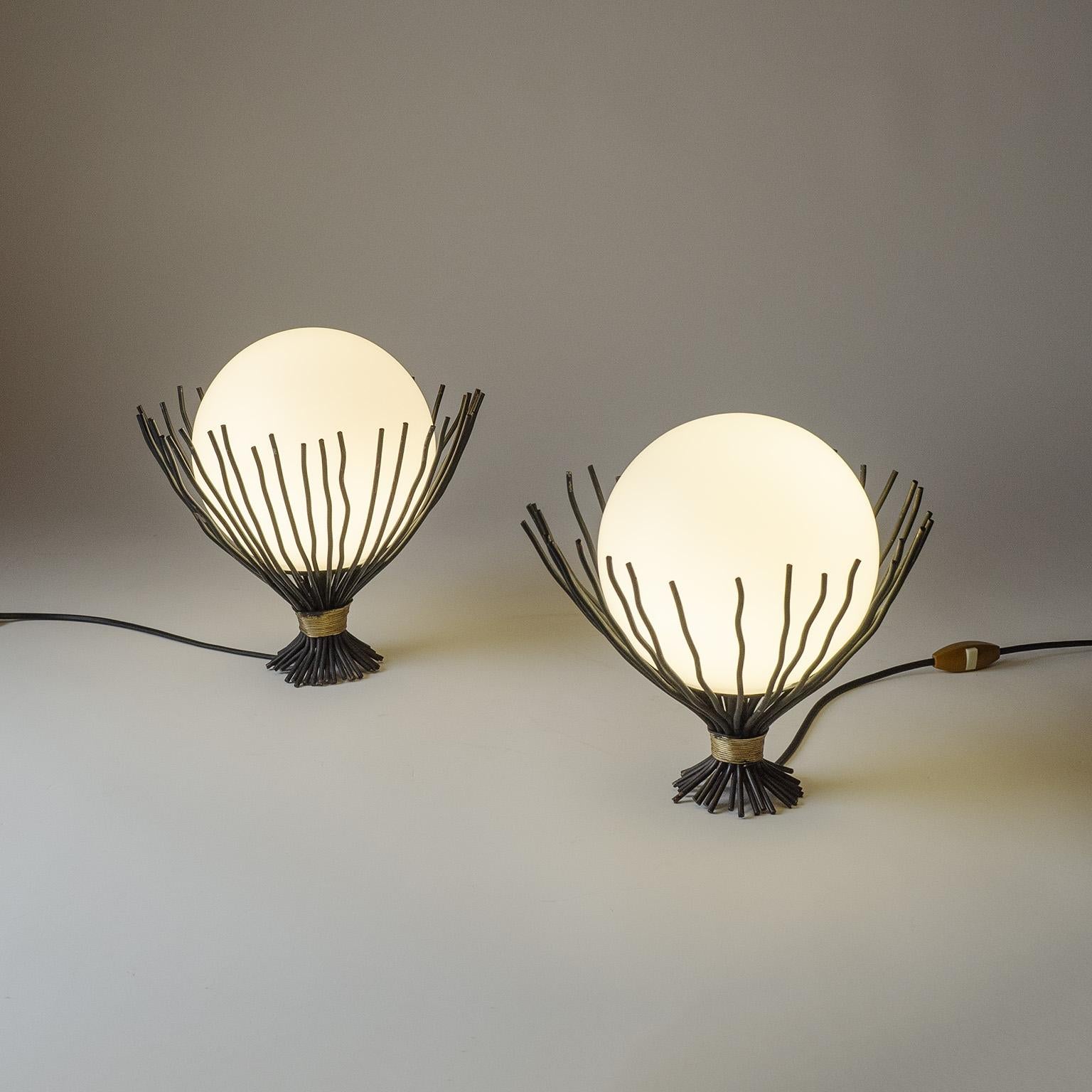 Mid-20th Century French Iron and Glass Table Lamps, 1960s For Sale