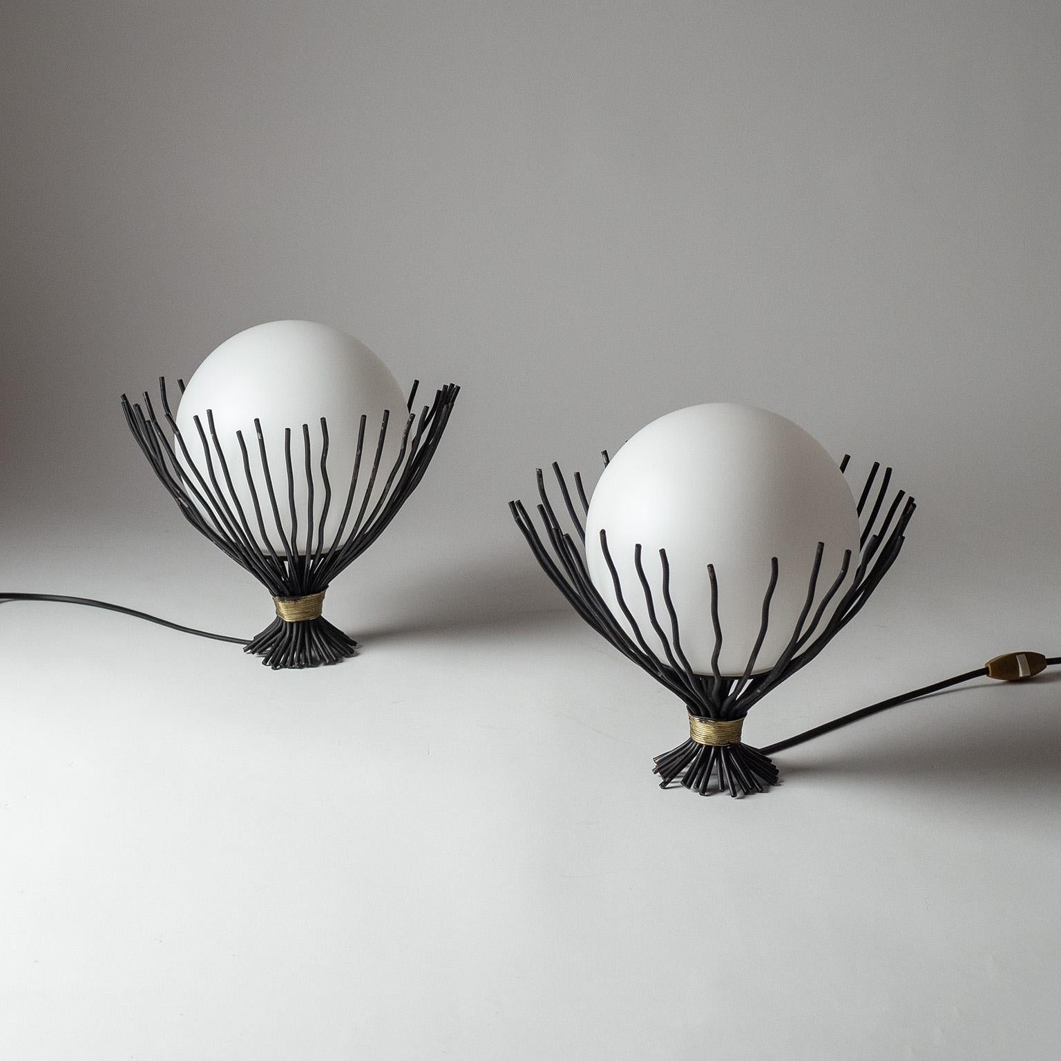 French Iron and Glass Table Lamps, 1960s For Sale 2