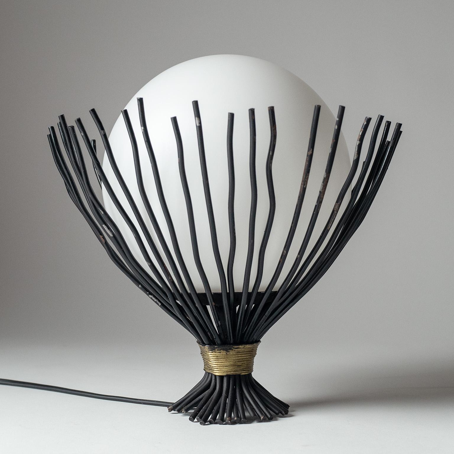 Französische Tischlampen aus Eisen und Glas, 1960er-Jahre im Angebot 4
