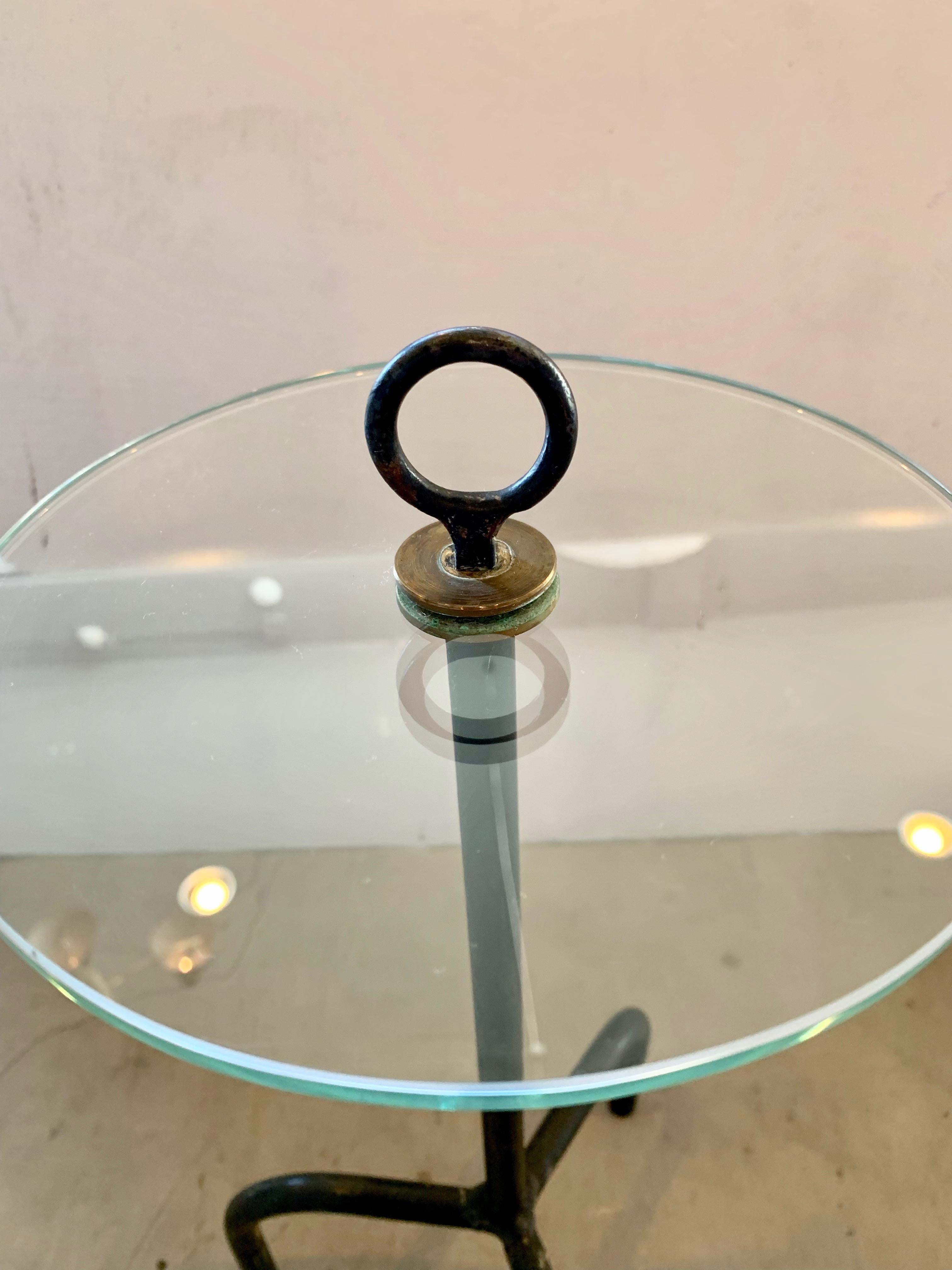 French Iron and Glass Tripod Cocktail Table In Good Condition In Los Angeles, CA