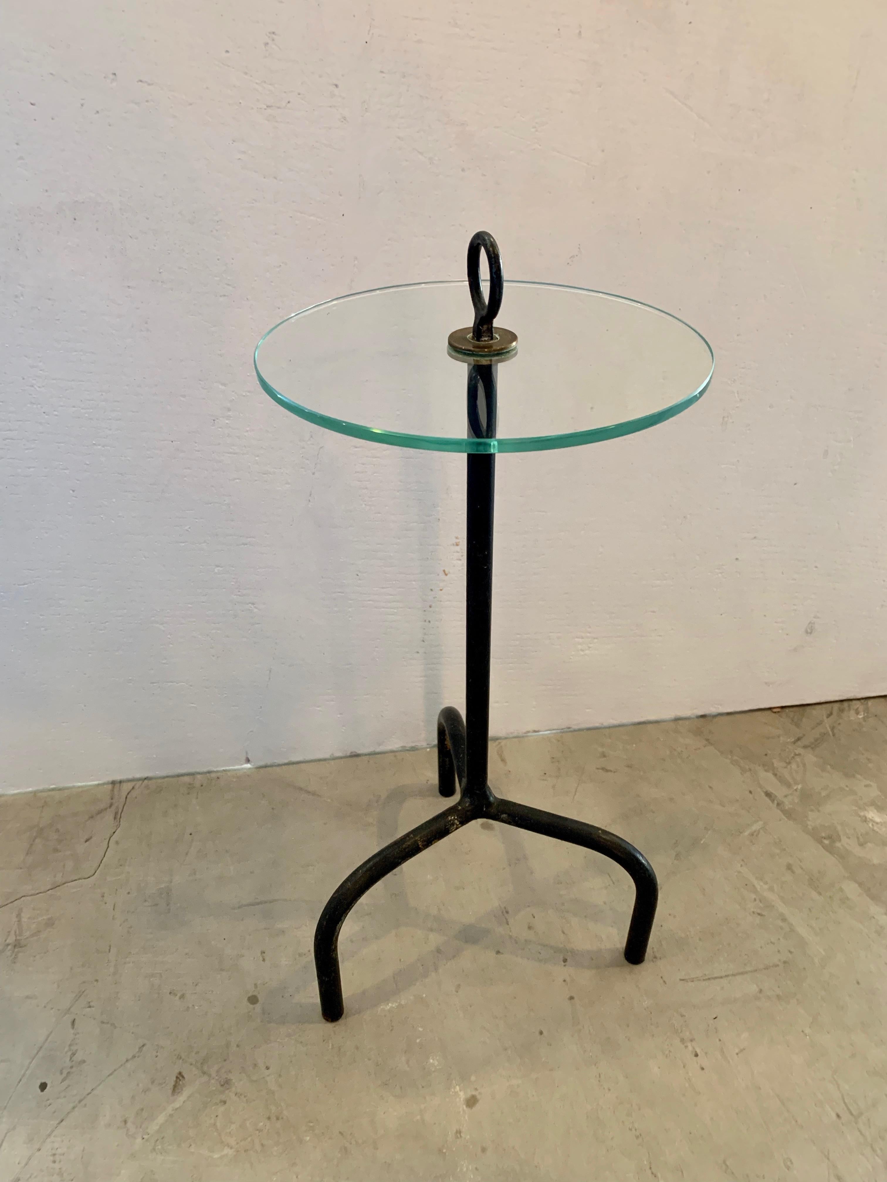 Mid-20th Century French Iron and Glass Tripod Cocktail Table