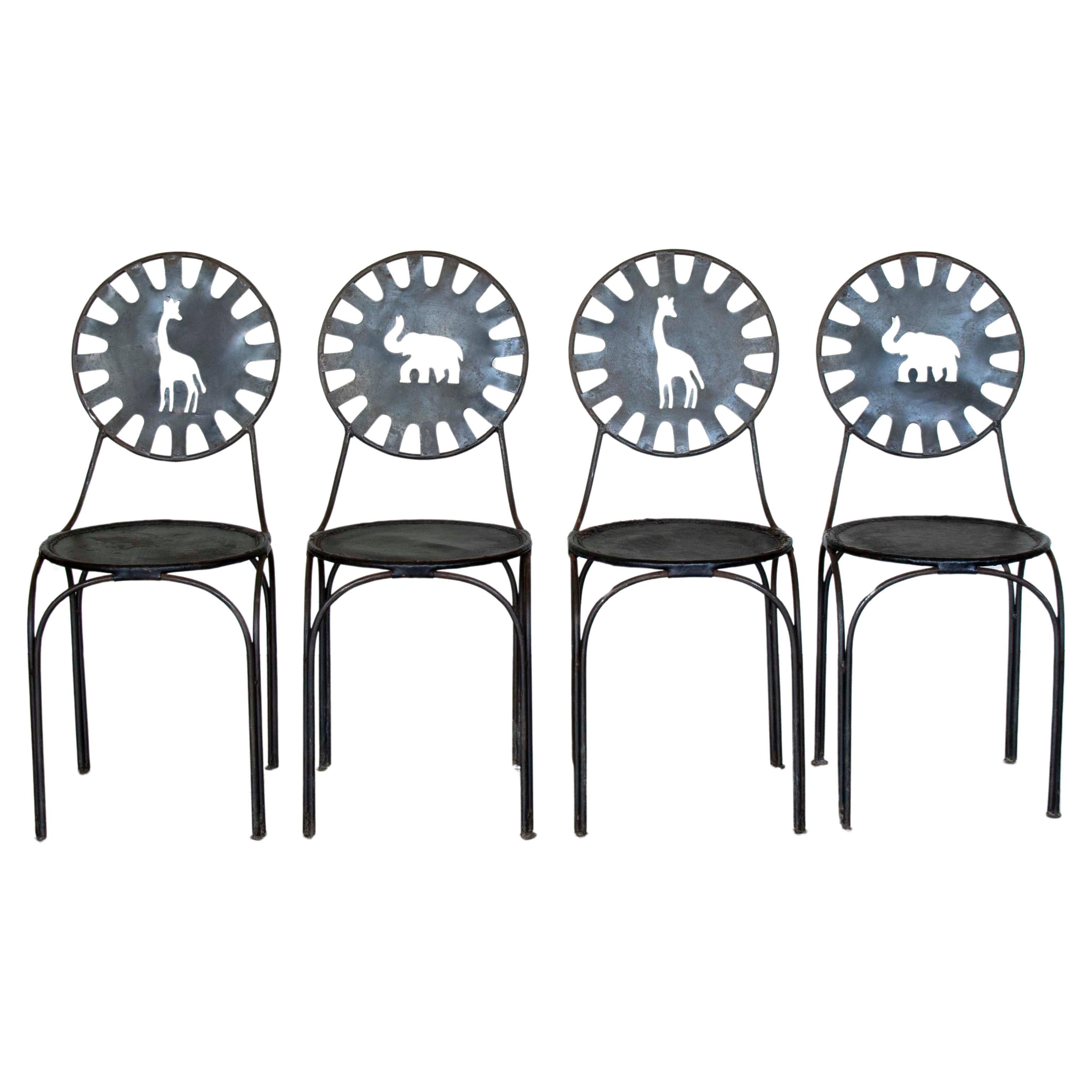 French Iron and Leather Animal Chairs