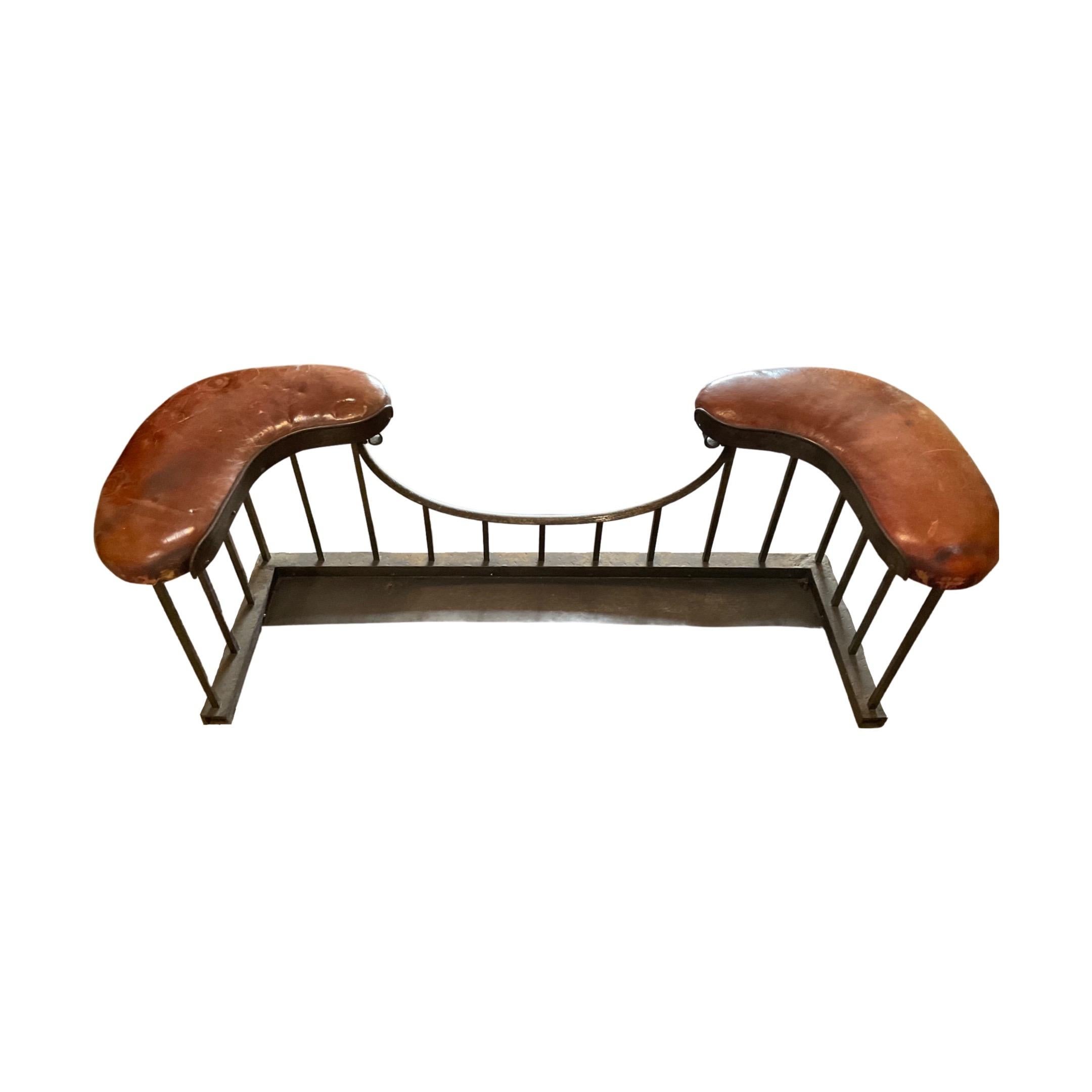 19th Century French Iron and Leather Fender Bench