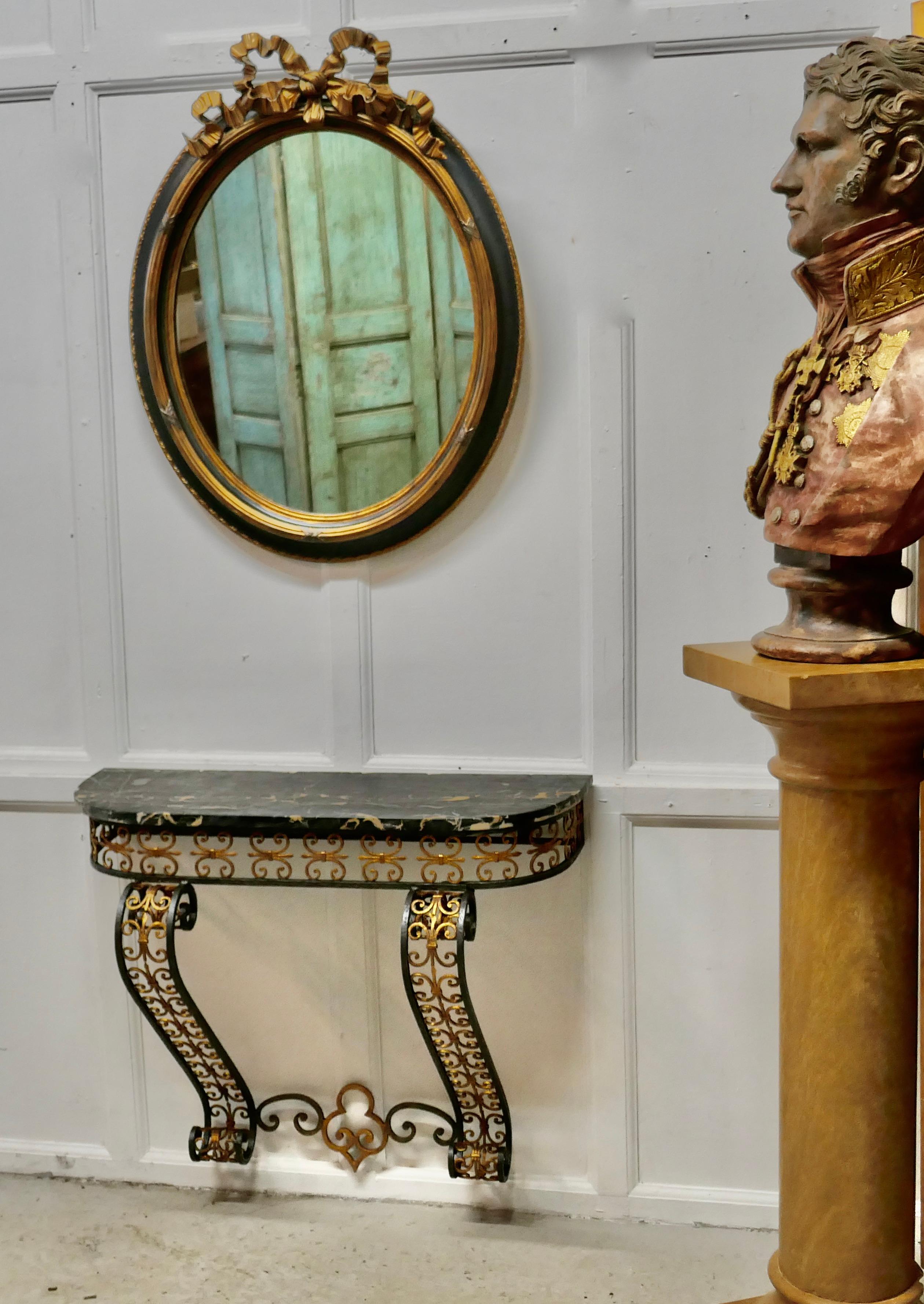 French Iron and Marble Console Table with Matching Mirror 4