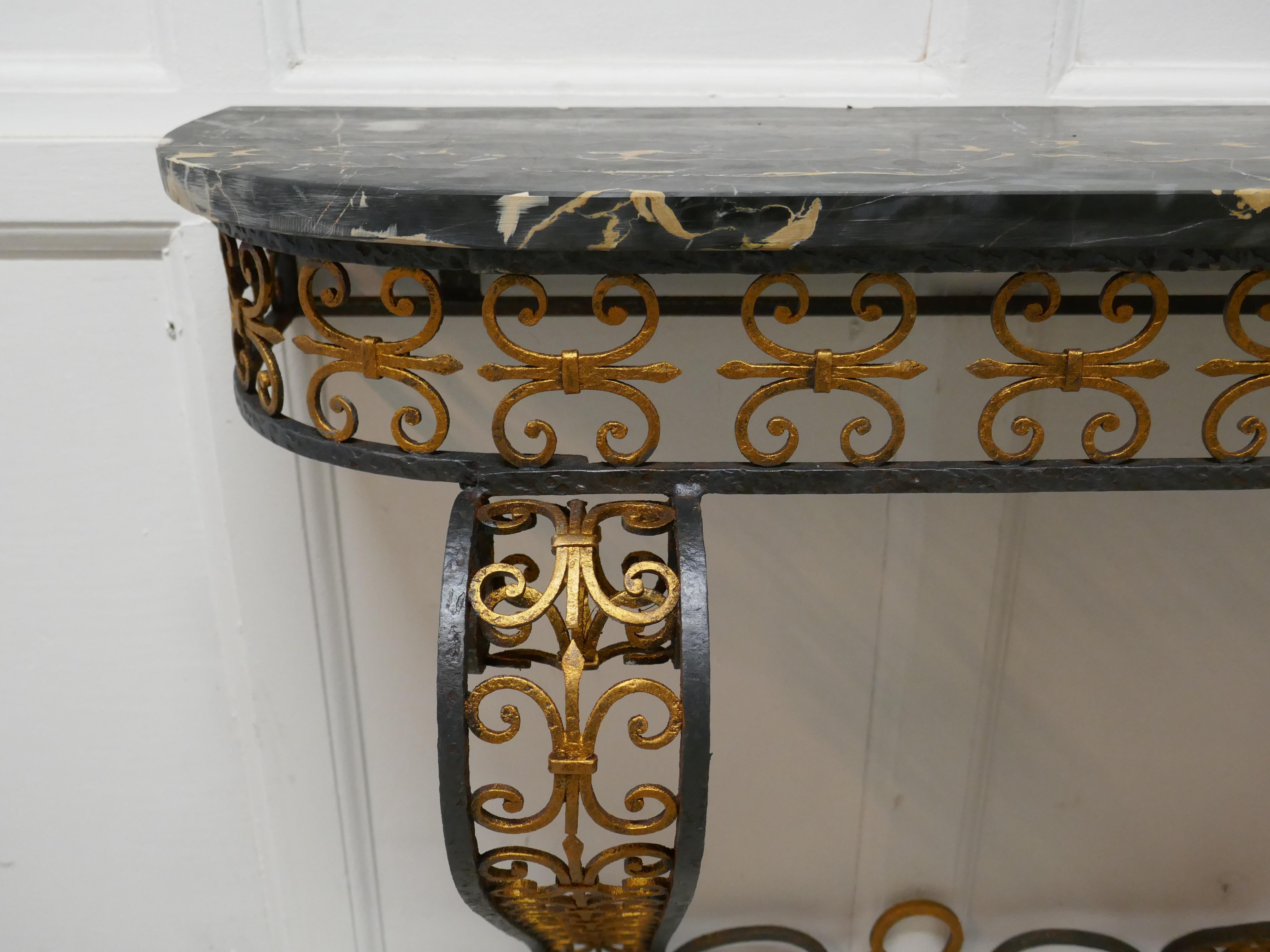 French Iron and Marble Console Table with Matching Mirror 5