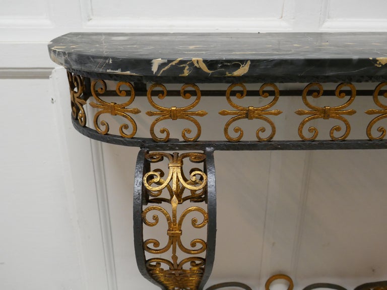 French Iron and Marble Console Table with Matching Mirror For Sale 6