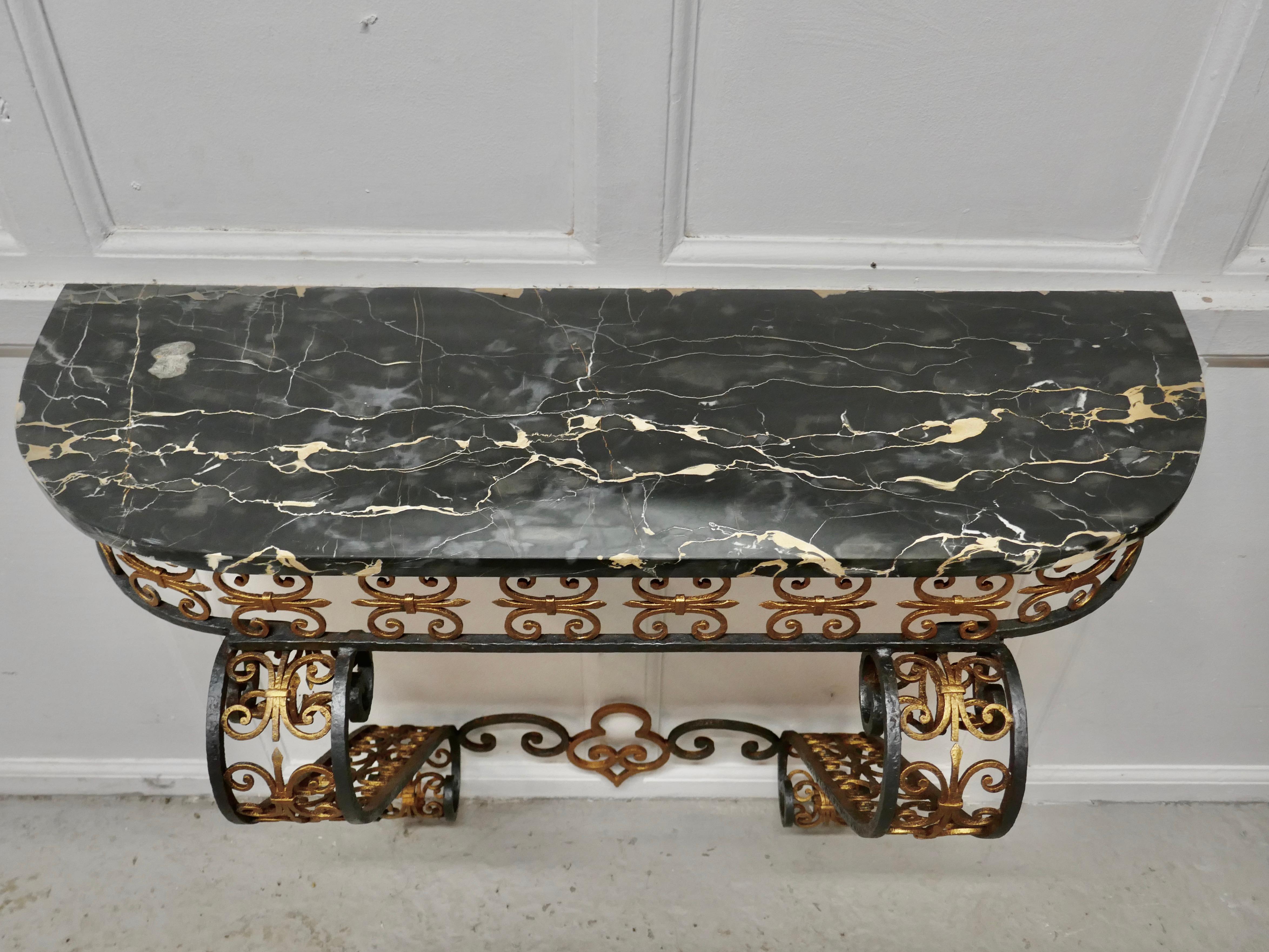 French Iron and Marble Console Table with Matching Mirror 6