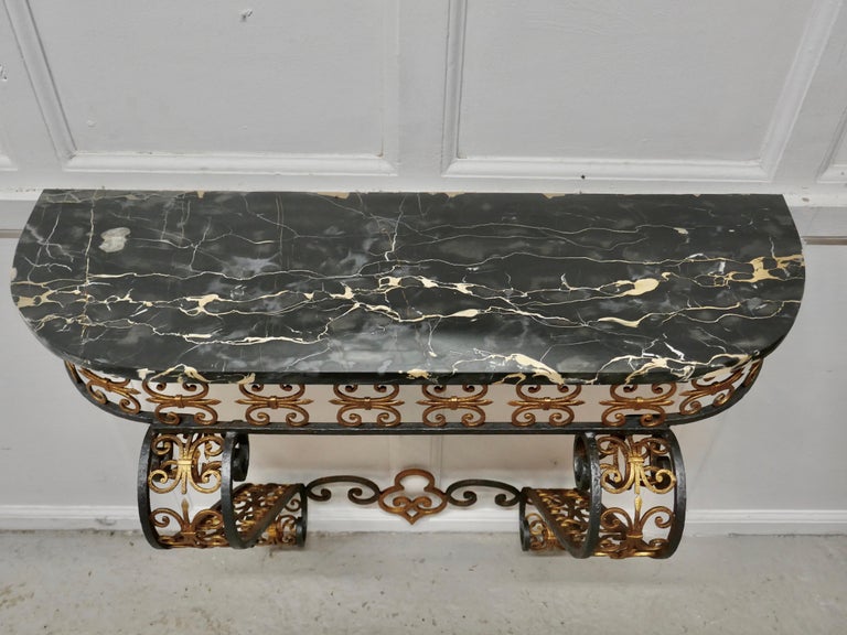 French Iron and Marble Console Table with Matching Mirror For Sale 7