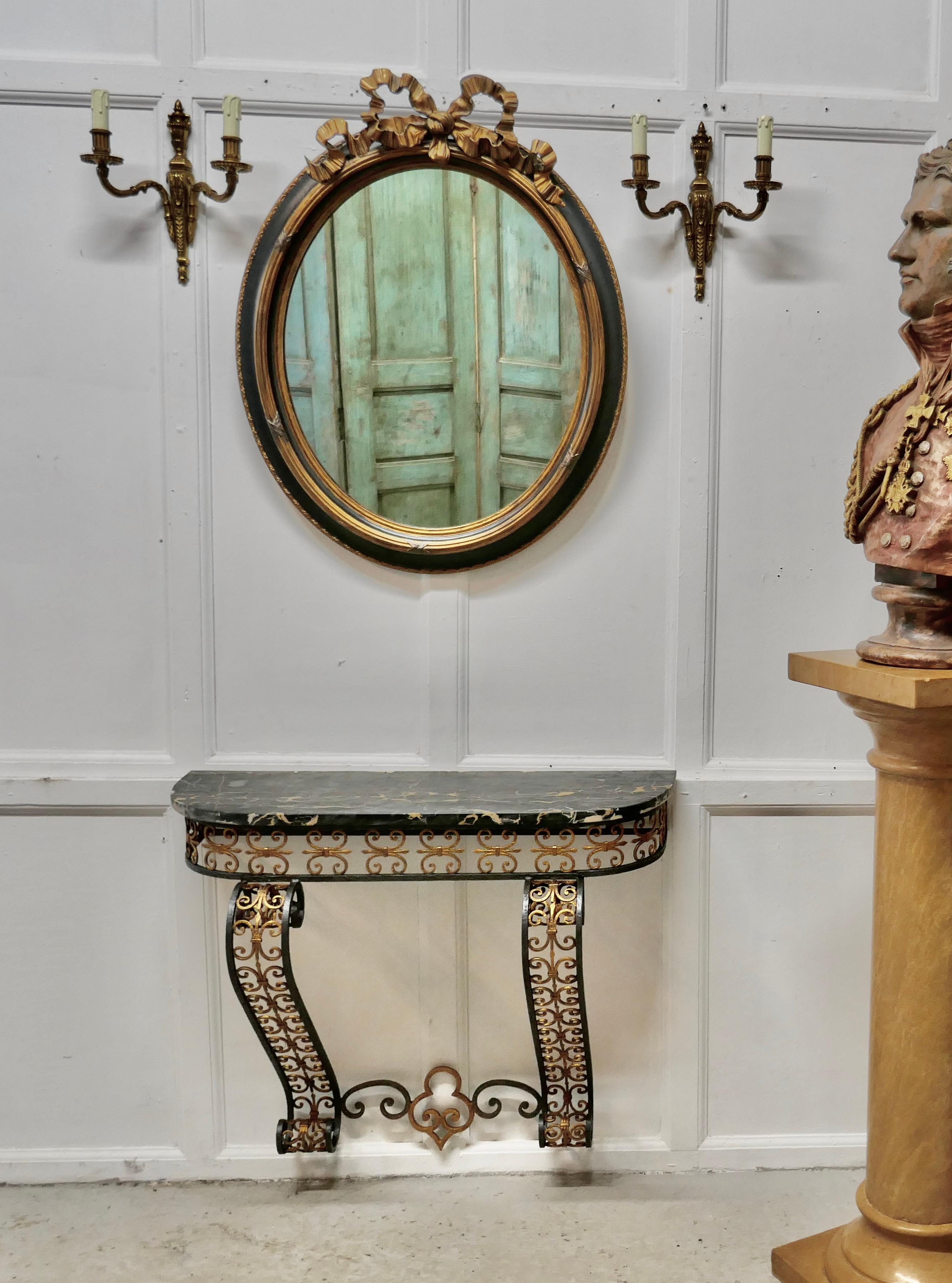 Empire French Iron and Marble Console Table with Matching Mirror