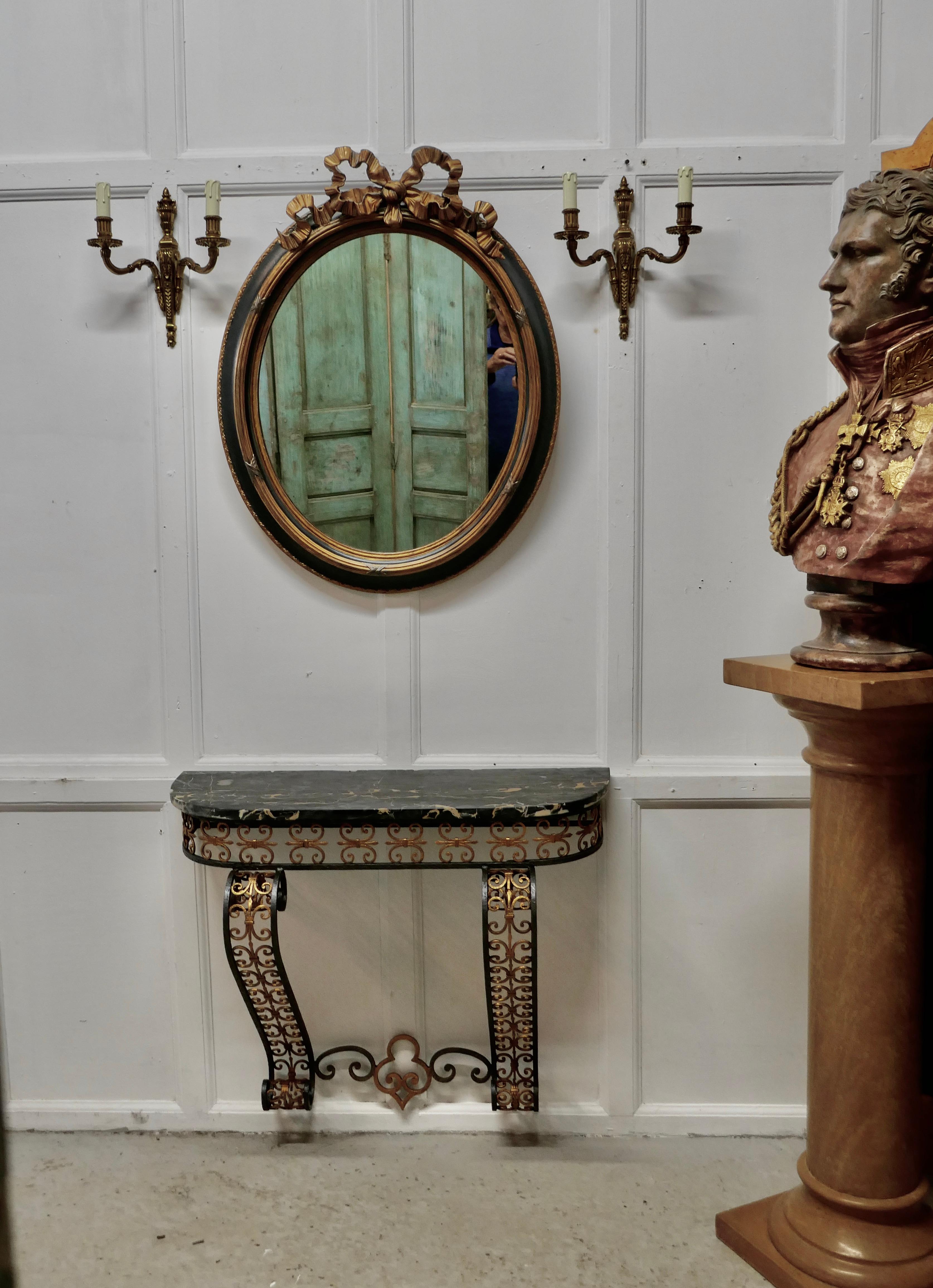 French Iron and Marble Console Table with Matching Mirror In Good Condition In Godshill, Isle of Wight