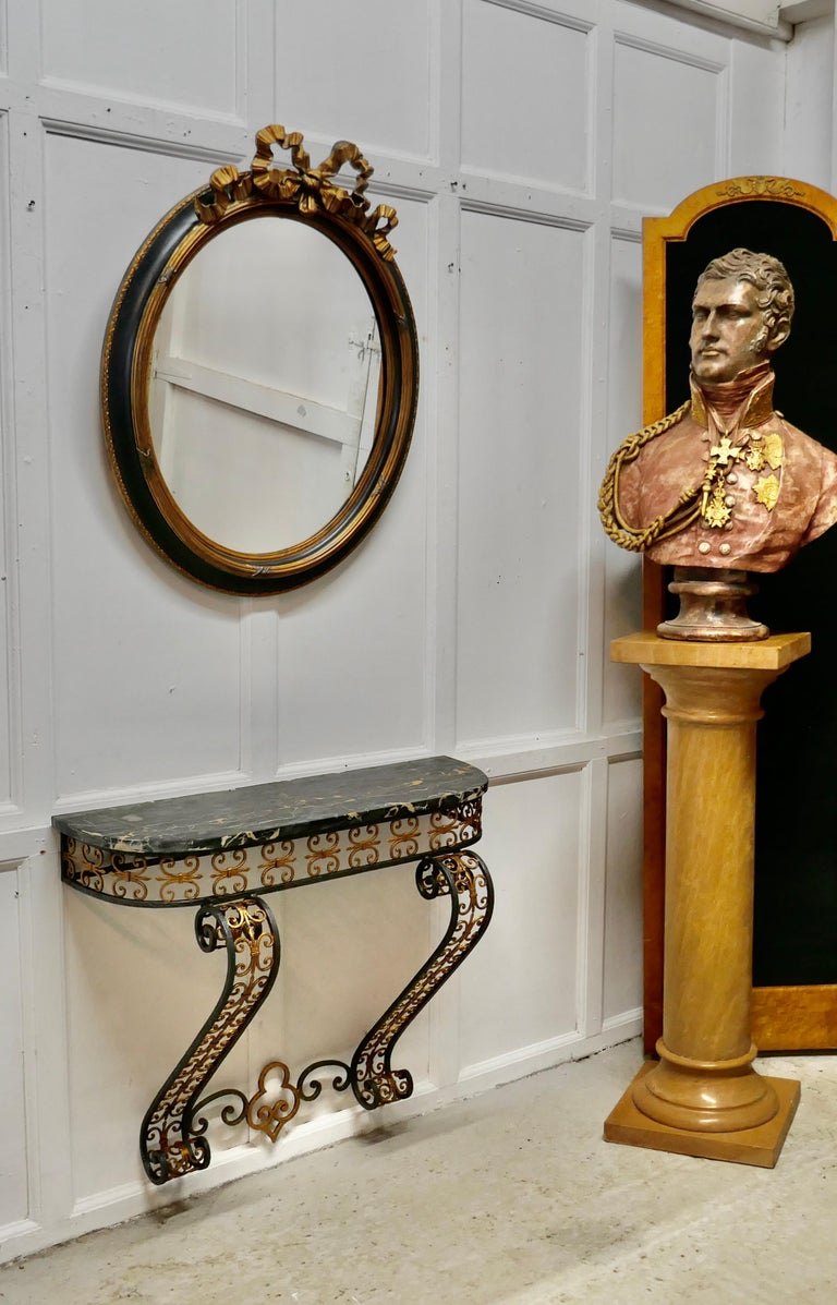 French Iron and Marble Console Table with Matching Mirror For Sale 1