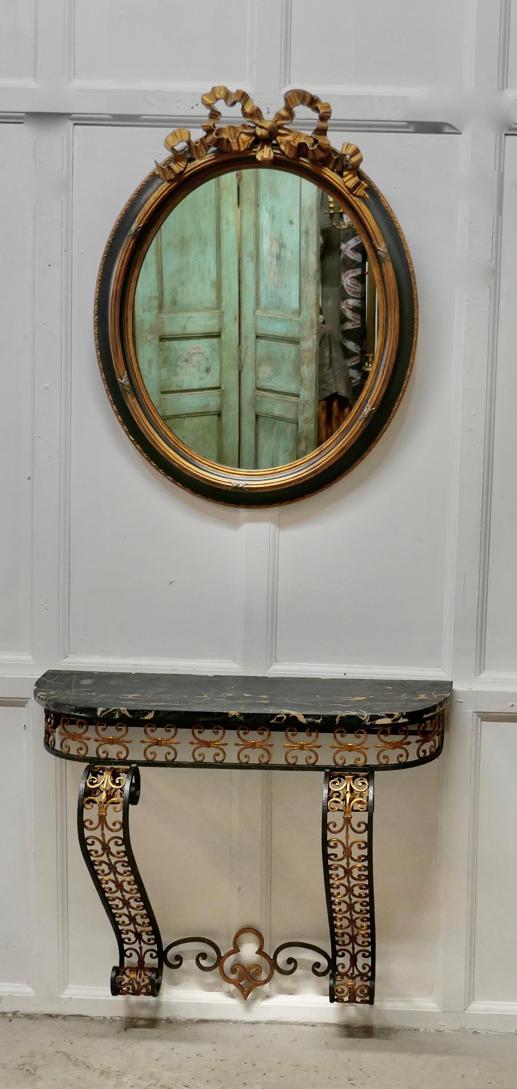 French Iron and Marble Console Table with Matching Mirror 1
