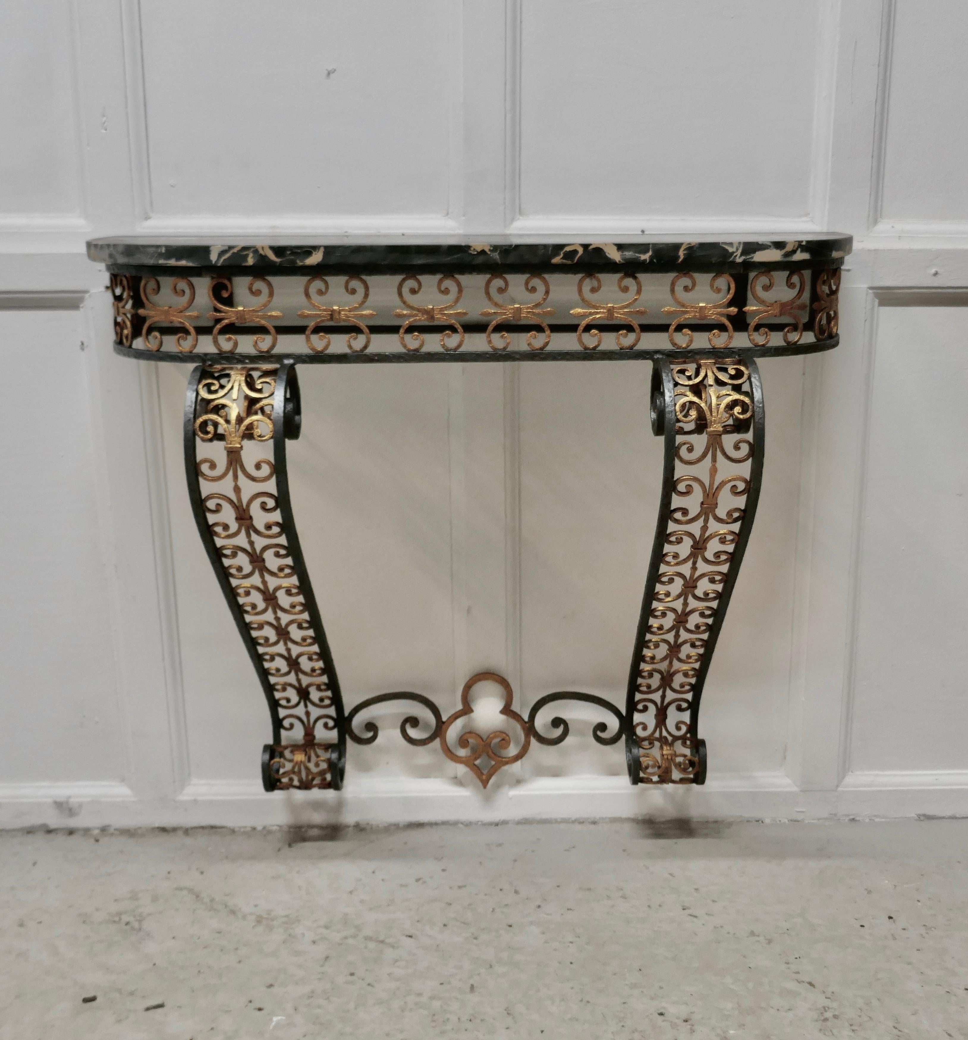 French Iron and Marble Console Table with Matching Mirror 2