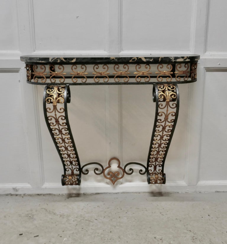French Iron and Marble Console Table with Matching Mirror For Sale 3