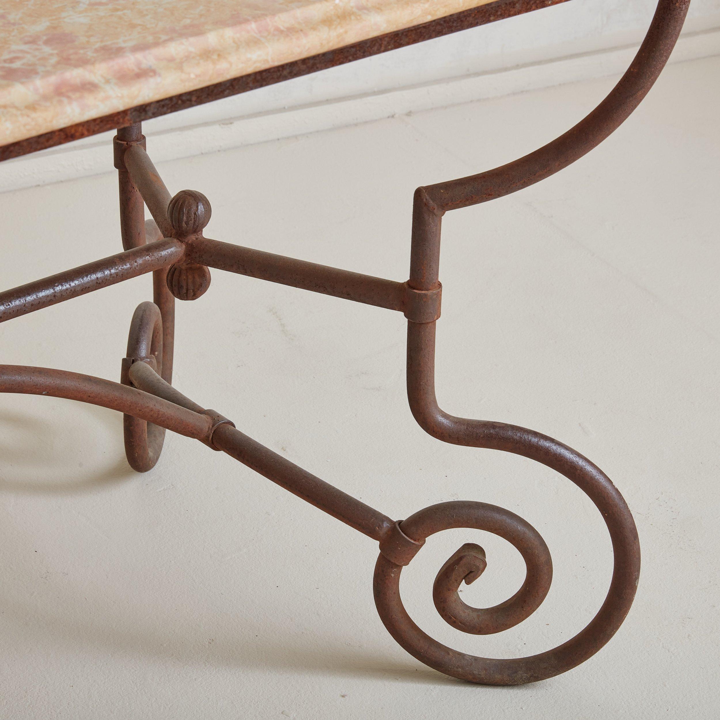 French Iron and Marble Dining or Occasional Table, France 1960s In Excellent Condition For Sale In Chicago, IL