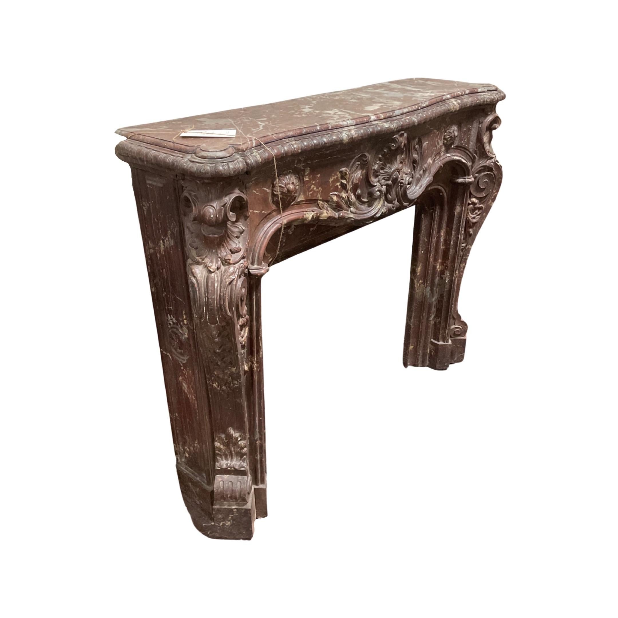 18th Century and Earlier French Iron and Marble Mantel For Sale
