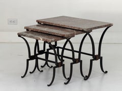 French Iron and Marble Nesting Tables with Curved Bases