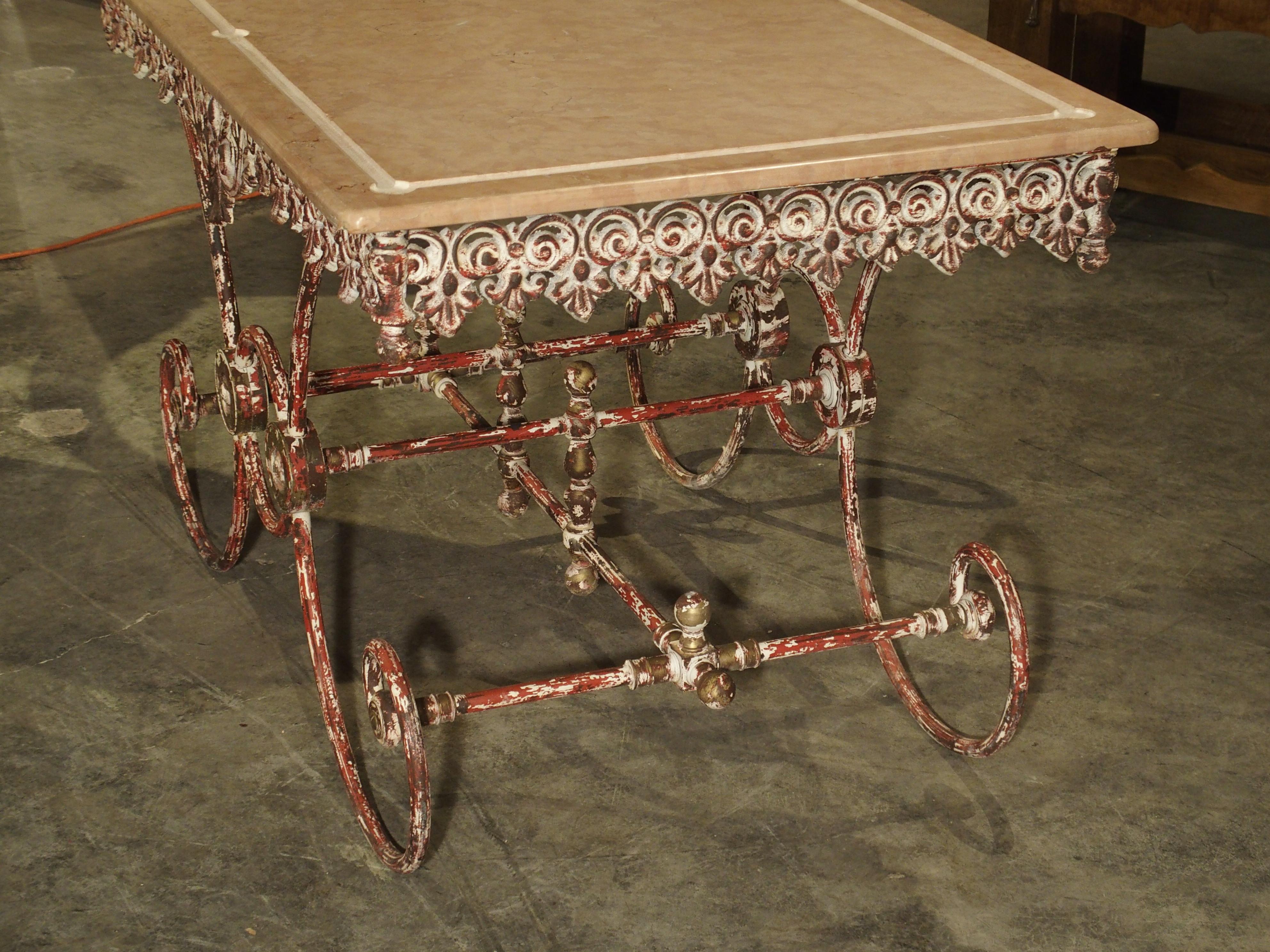 Brass French Iron and Marble Pastry Table
