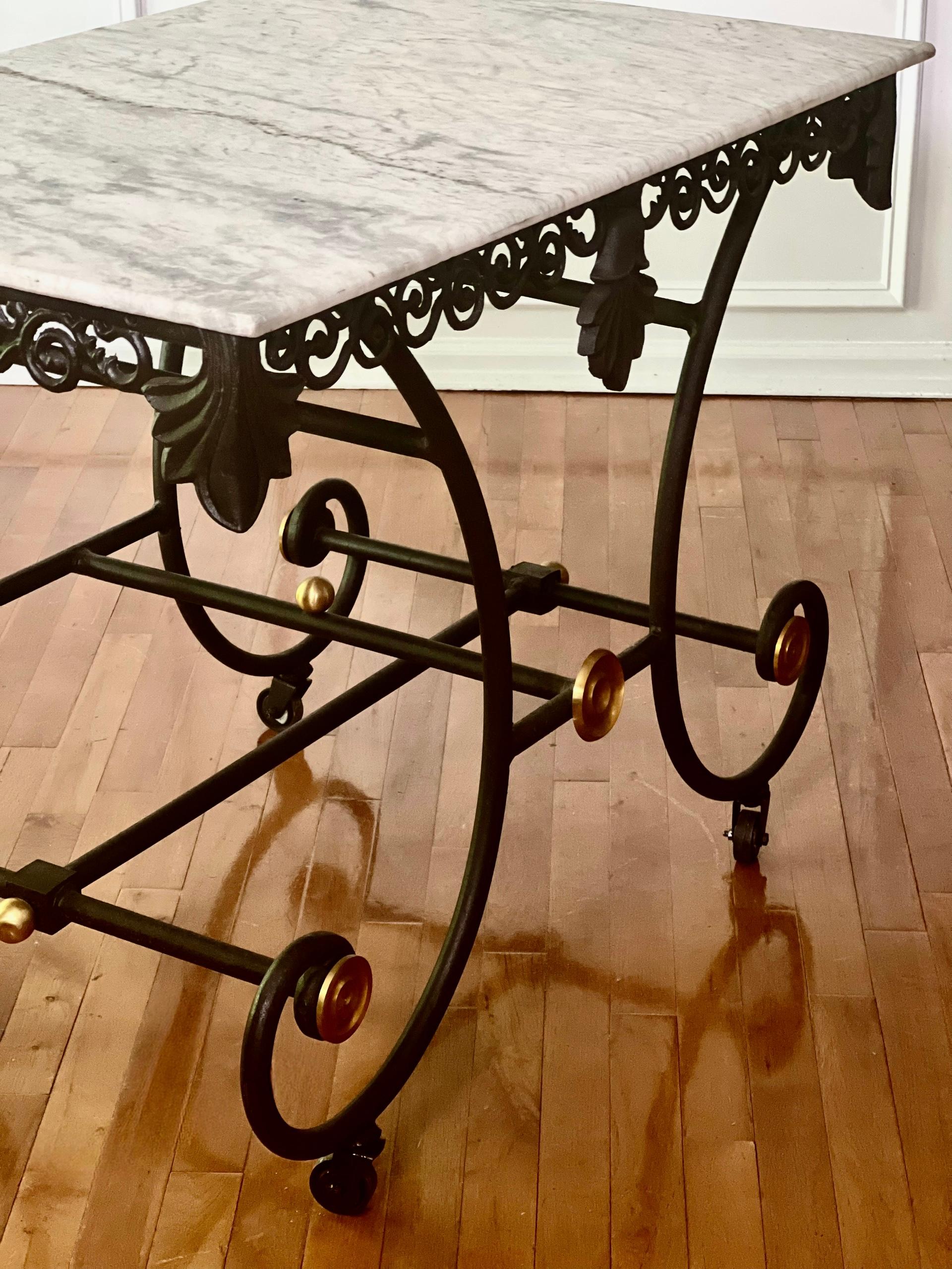 French Iron and Marble Baker’s Pastry Table on Casters, Mid 20th Century 4