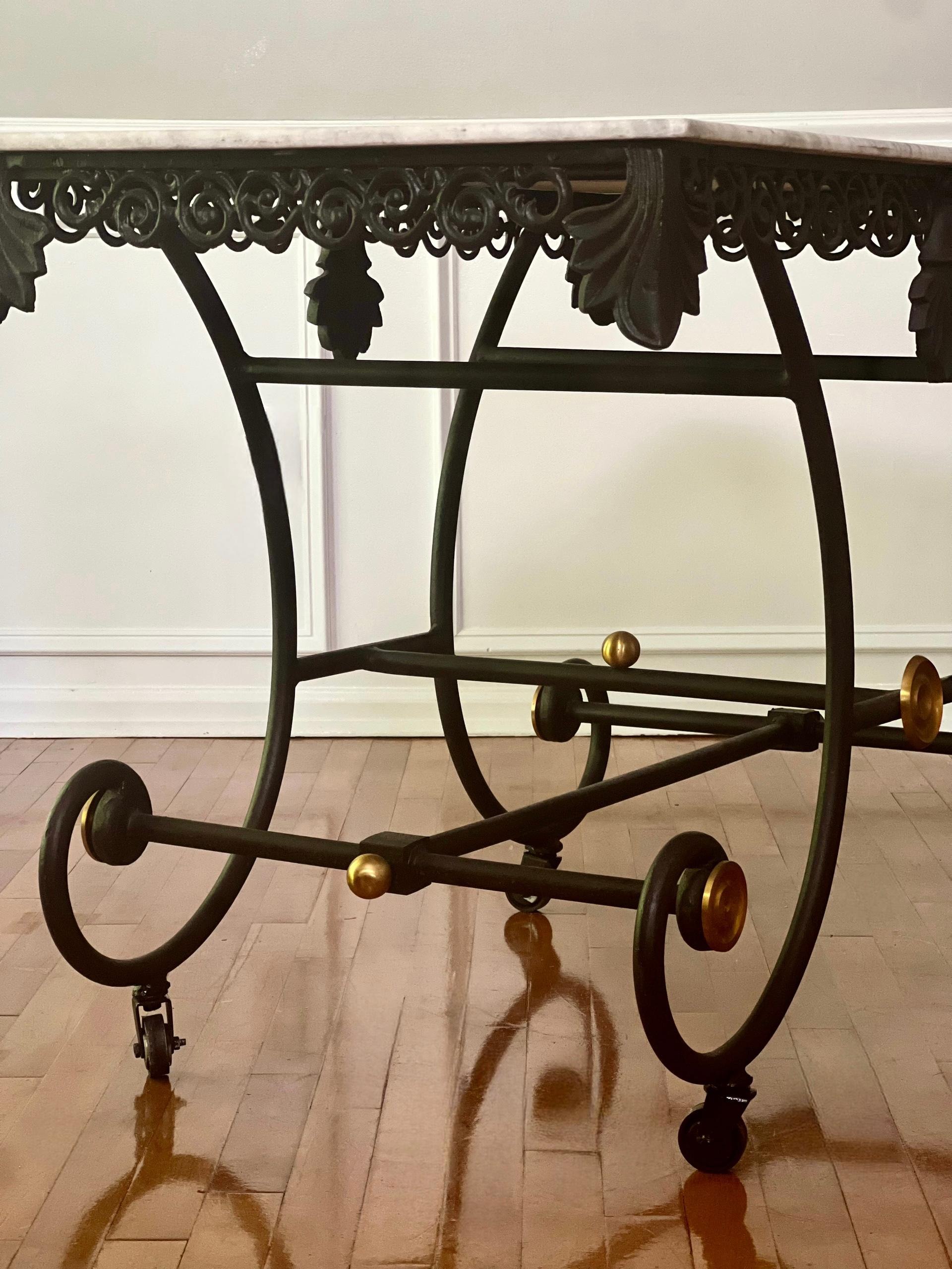 French Iron and Marble Baker’s Pastry Table on Casters, Mid 20th Century 8