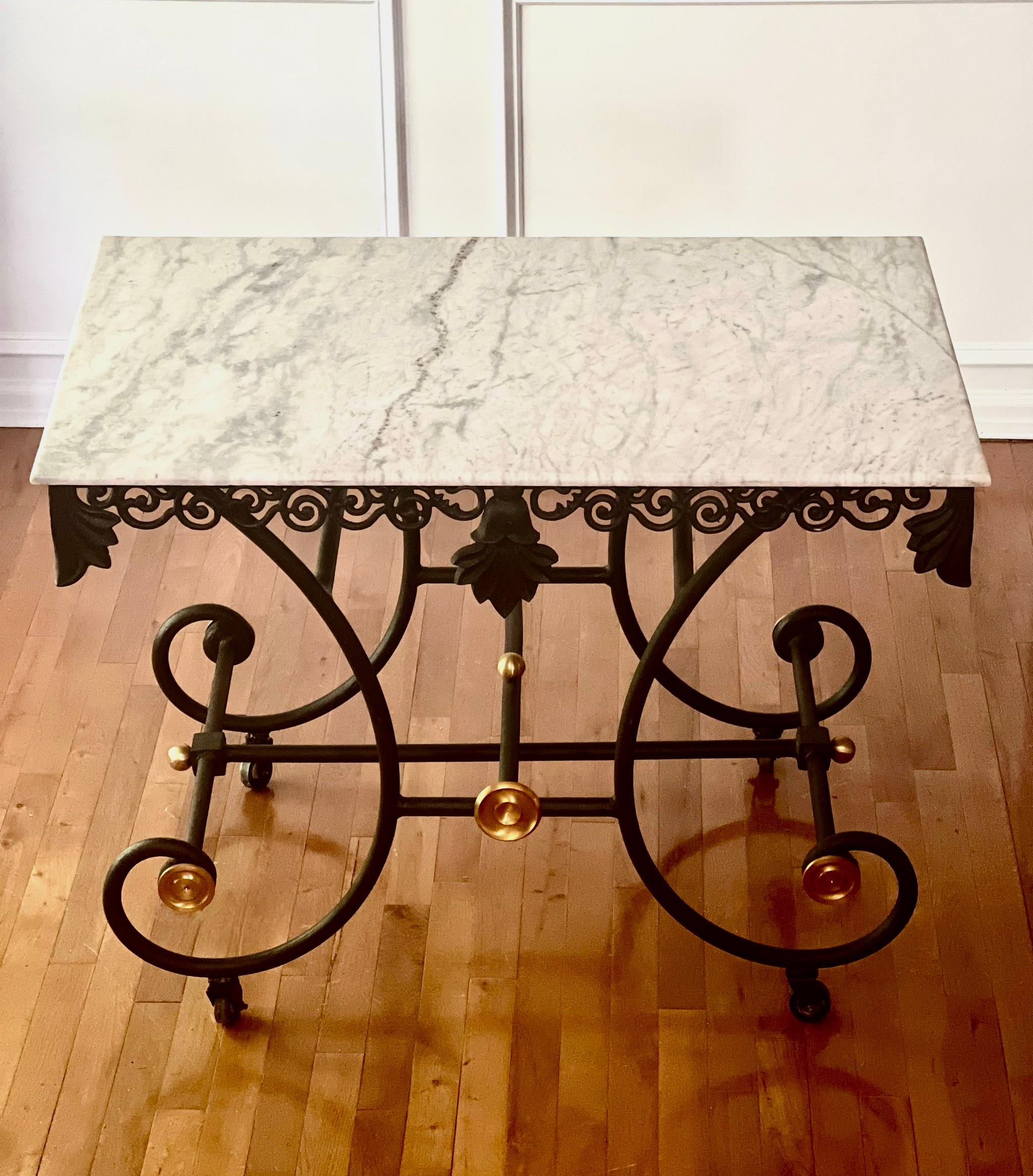 French Iron and Marble Baker’s Pastry Table on Casters, Mid 20th Century 1