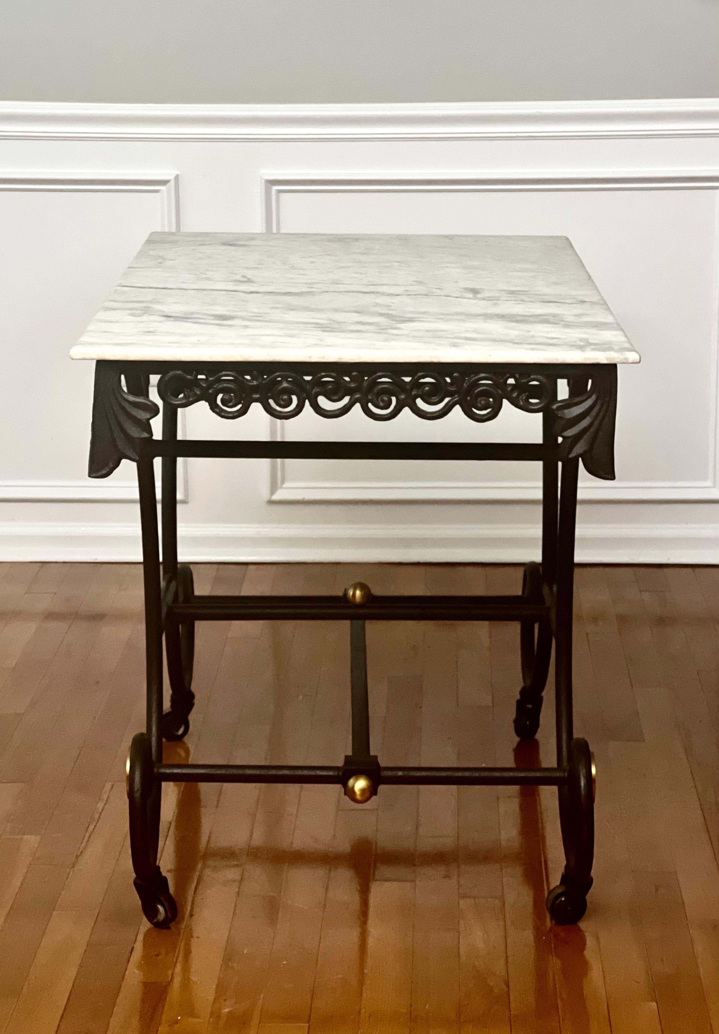 French Iron and Marble Baker’s Pastry Table on Casters, Mid 20th Century 2