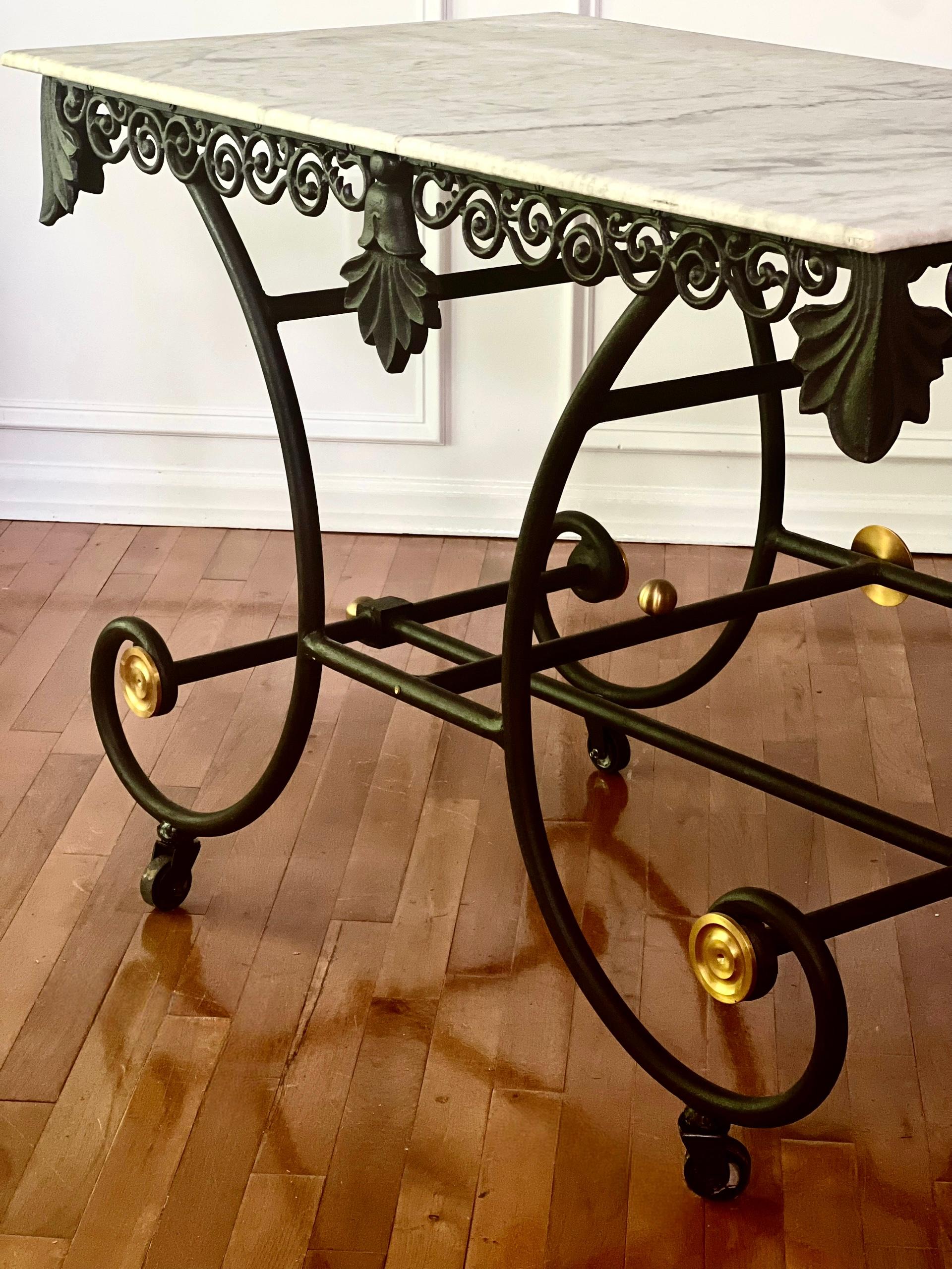 French Iron and Marble Baker’s Pastry Table on Casters, Mid 20th Century 3