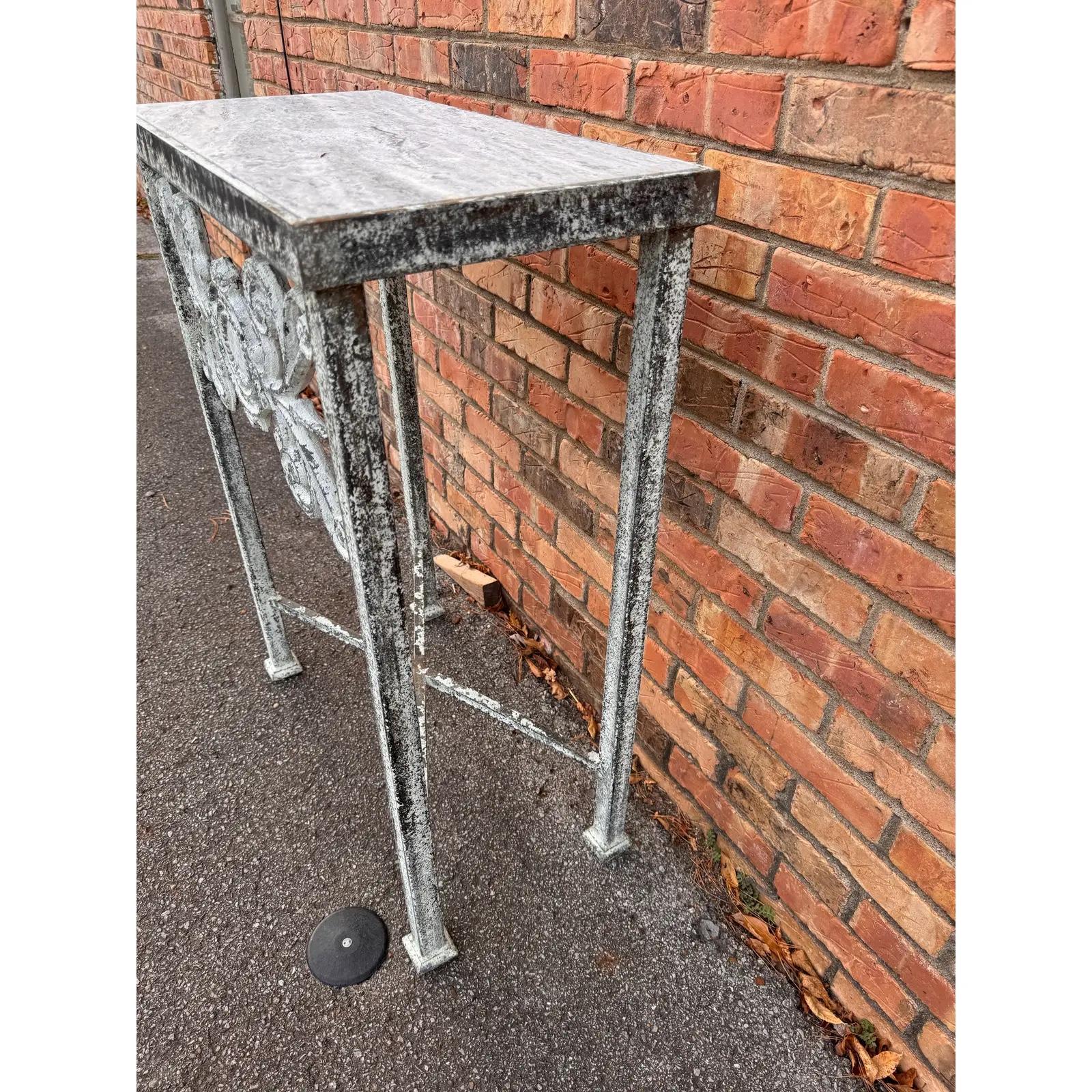 Contemporary French Iron and Marble Small Console Table For Sale