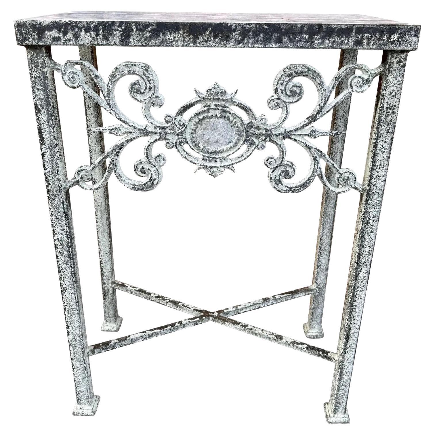 French Iron and Marble Small Console Table For Sale