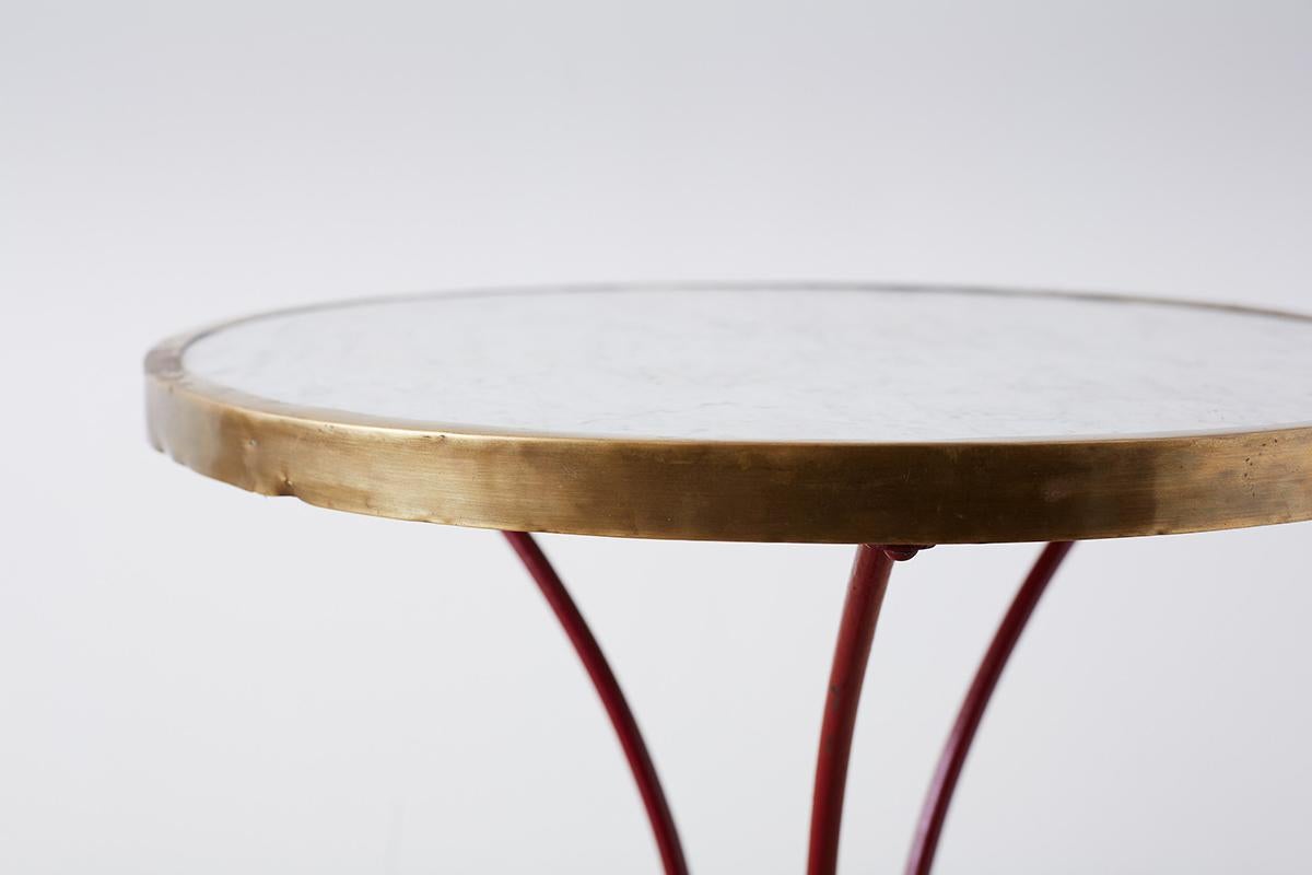 Brass French Iron and Marble-Top Bistro Table