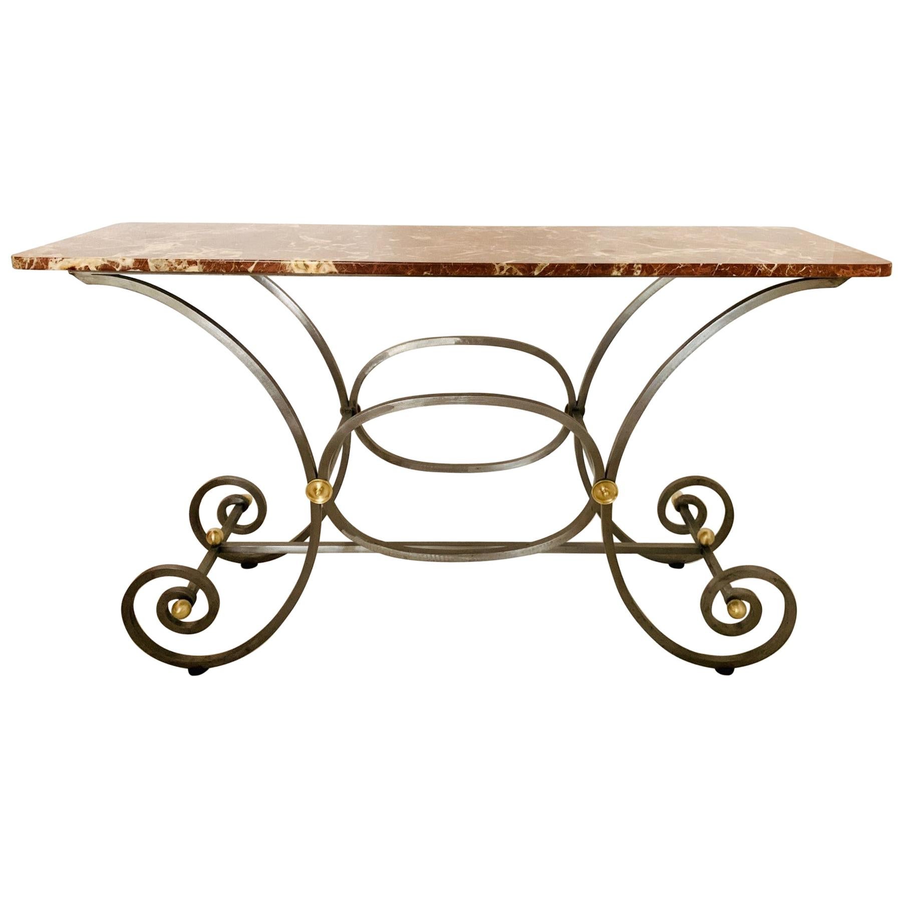 French Bistro Console Table with Cast Iron Base and Marble Top at 1stDibs