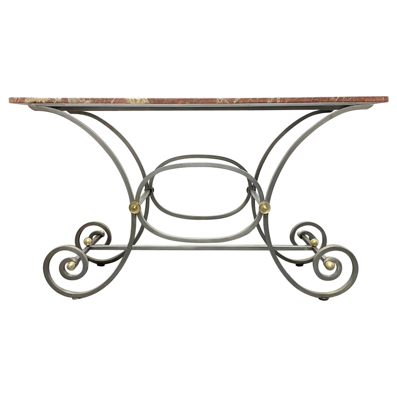 Console française en fer et dessus en marbre