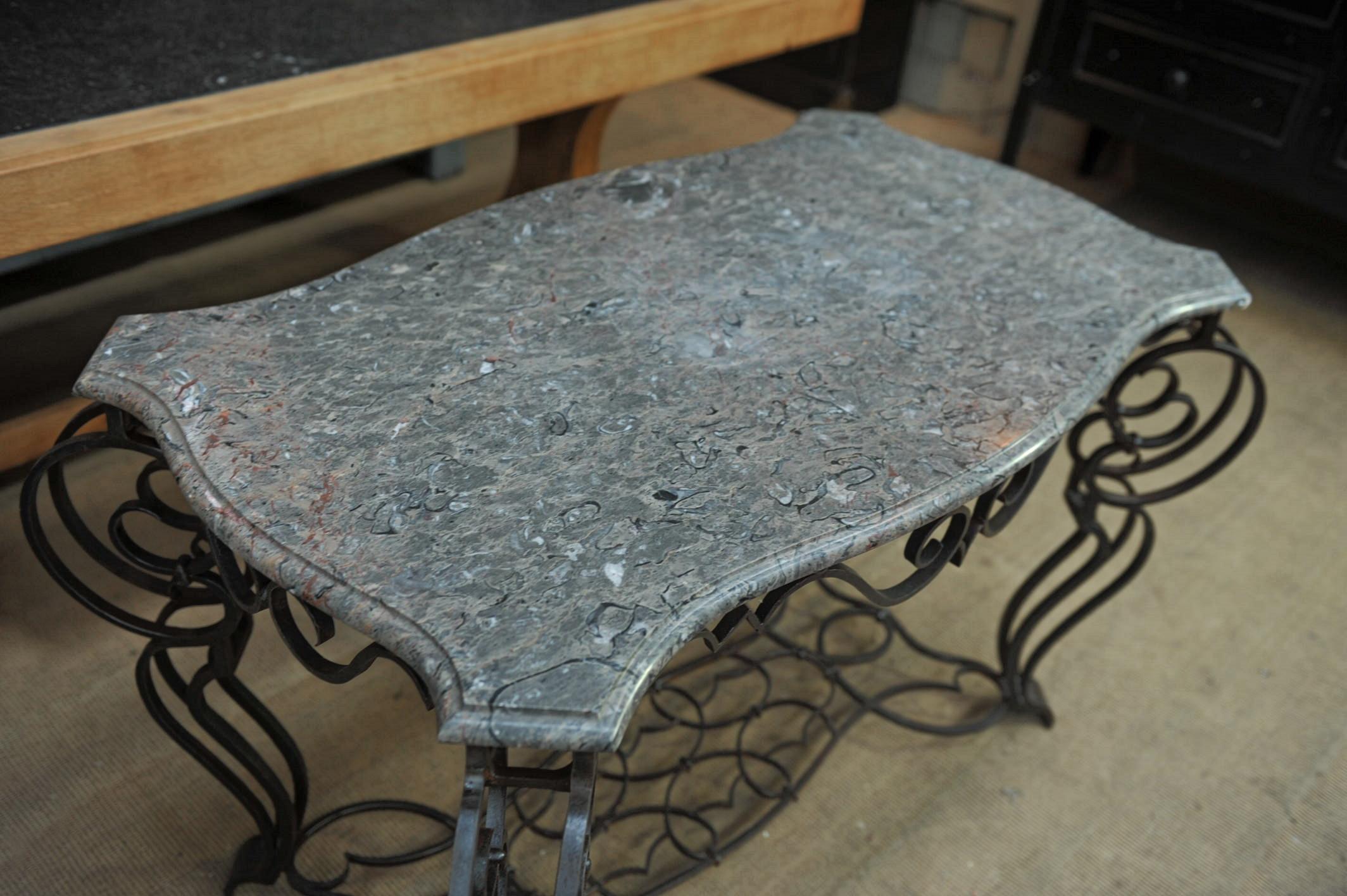 French Iron and Marble Top Louis 15 Style Console Table, circa 1940 For Sale 1