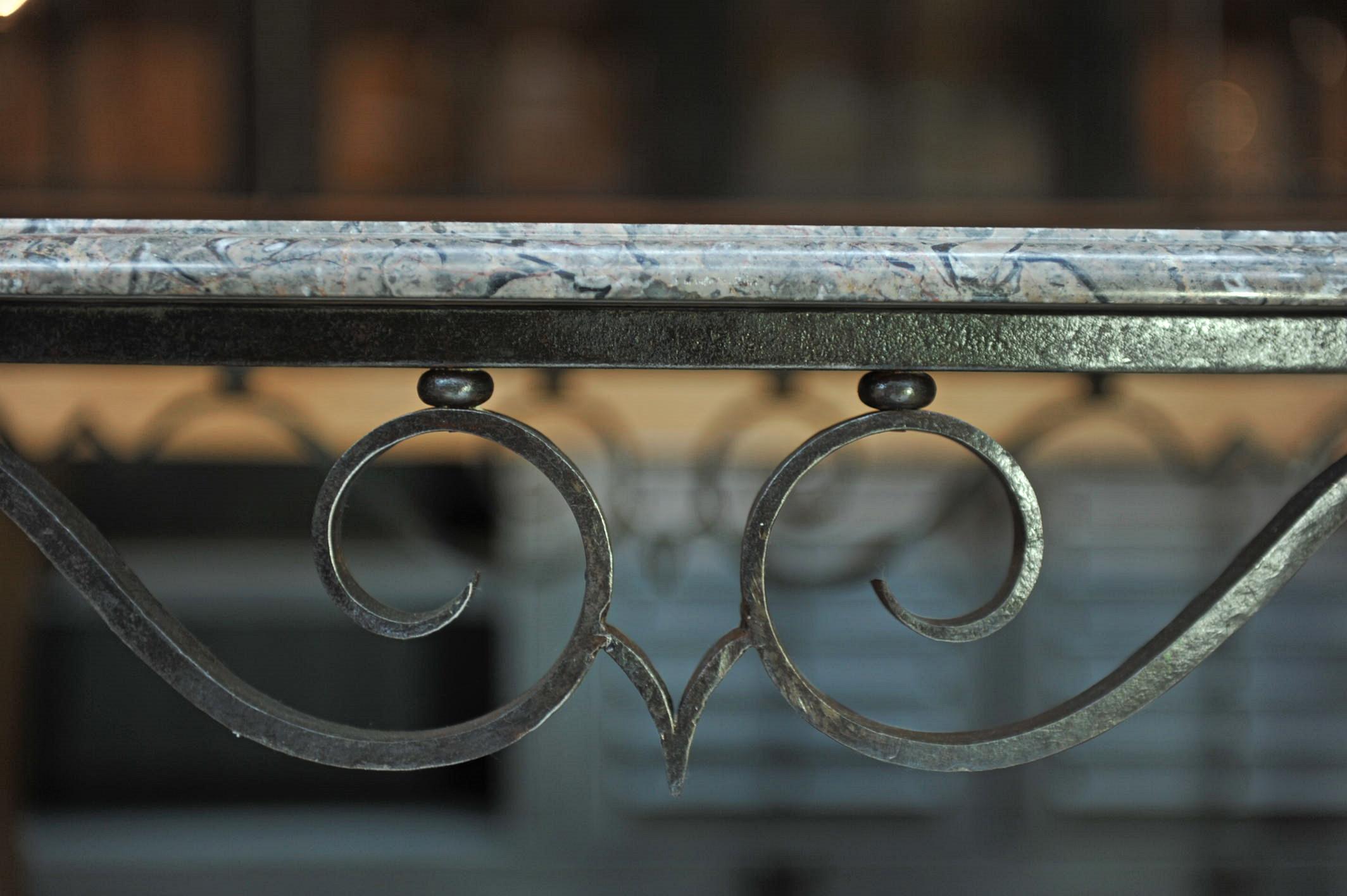 French Iron and Marble Top Louis 15 Style Console Table, circa 1940 For Sale 3