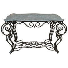 French Iron and Marble Top Louis 15 Style Console Table, circa 1940