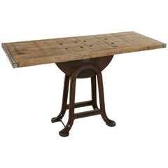 Antique French Iron and Oak Industrial Table, Console Table Aux Forges de Vulcain, Paris