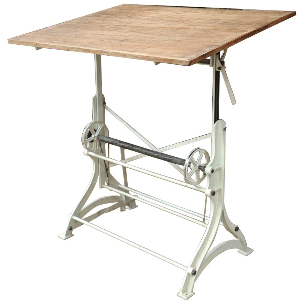 French Iron and Pine Top Adjustable Architect's Drafting Desk Table, 1900s